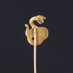 Antique 14k Gold Serpent Stickpin with Pearl, Circa 1880-1900
