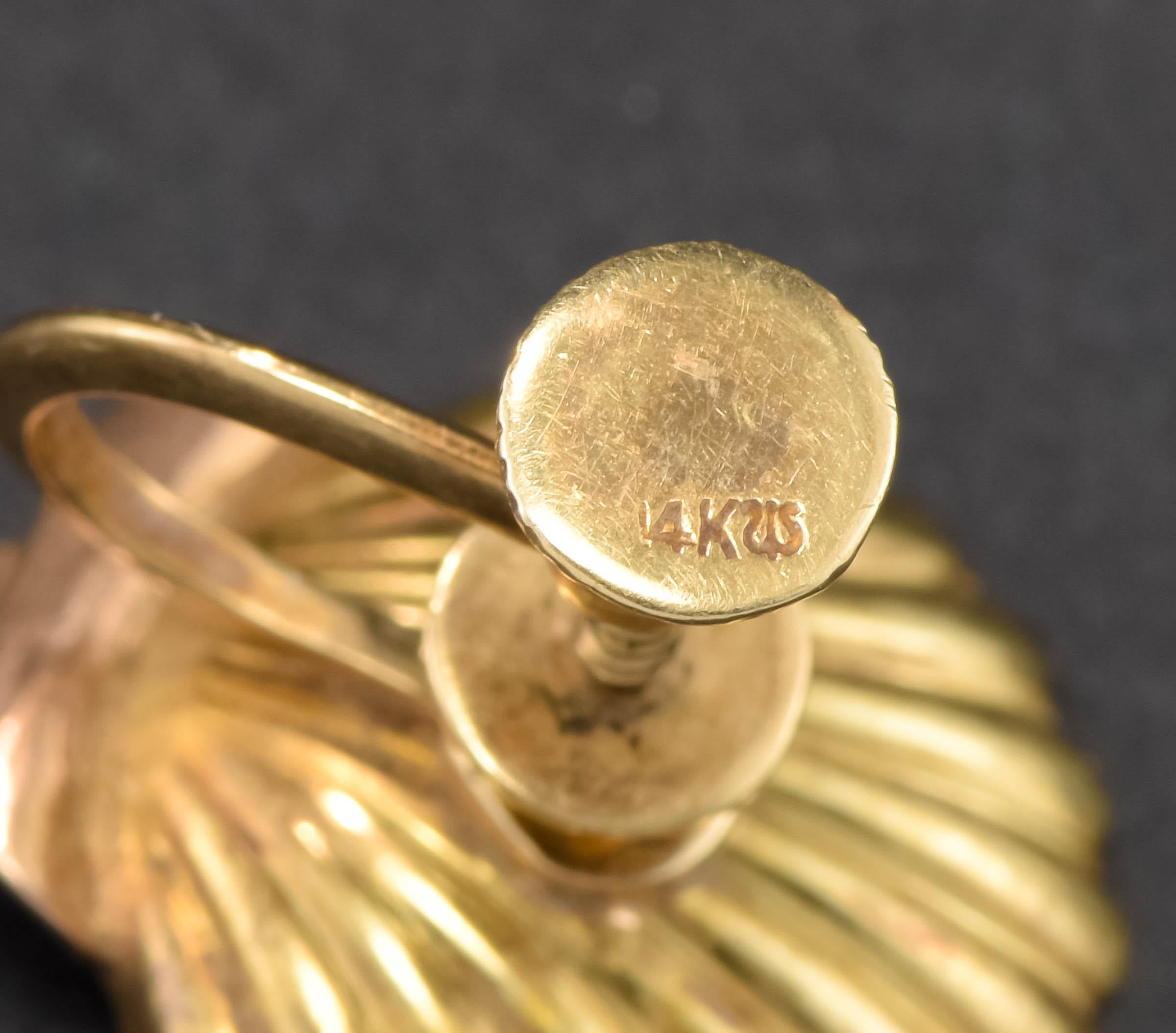 Antike 14K Gold Muschel-Ohrringe mit Perlen von Sloan & Co. Französisch Schraube zurück Stil im Angebot 9