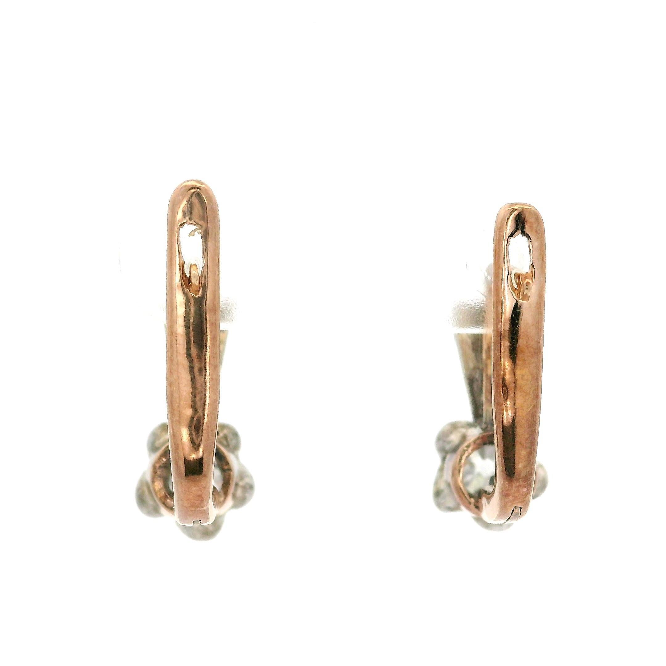 Boucles d'oreilles pendantes anciennes en or et argent 14 carats avec diamants taille vieille mine 0,44 carat Bon état - En vente à Montclair, NJ