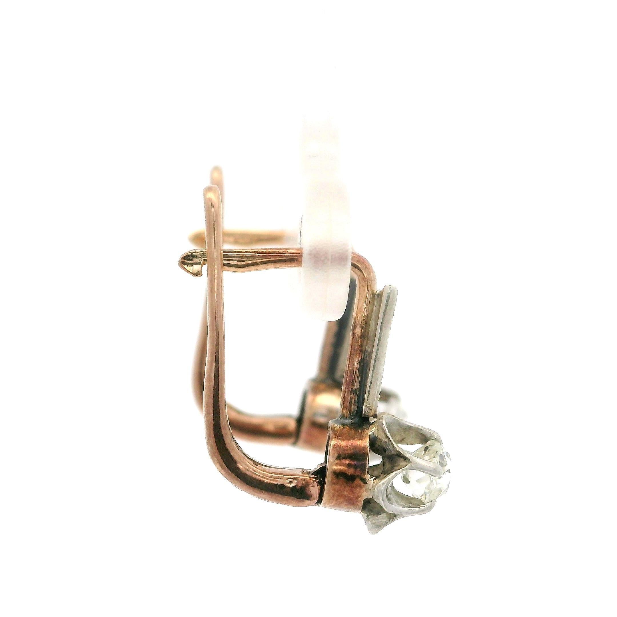 Boucles d'oreilles pendantes anciennes en or et argent 14 carats avec diamants taille vieille mine 0,44 carat Pour femmes en vente