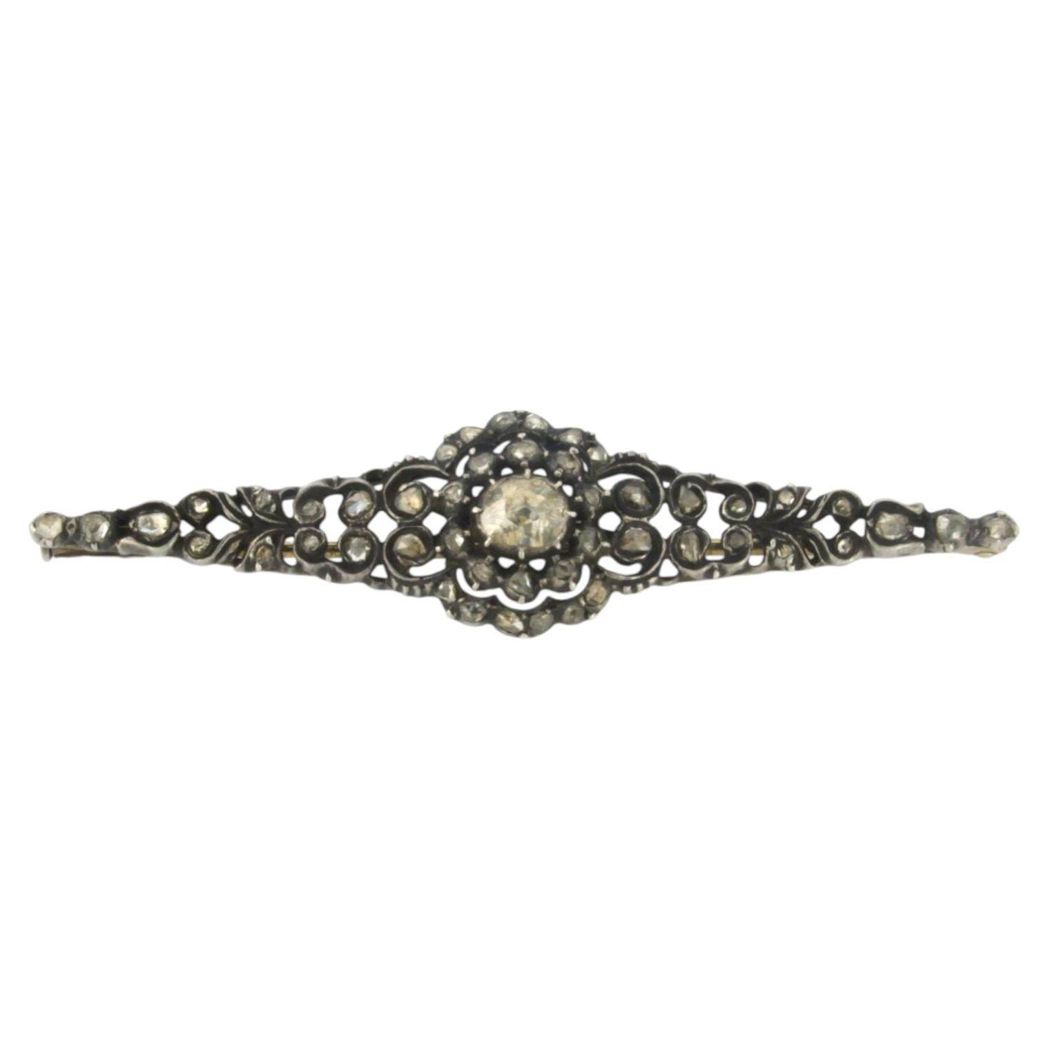 Antique 14k Gold & Silver Brooch with 0.50ct Rose Cut Diamonds, 1870