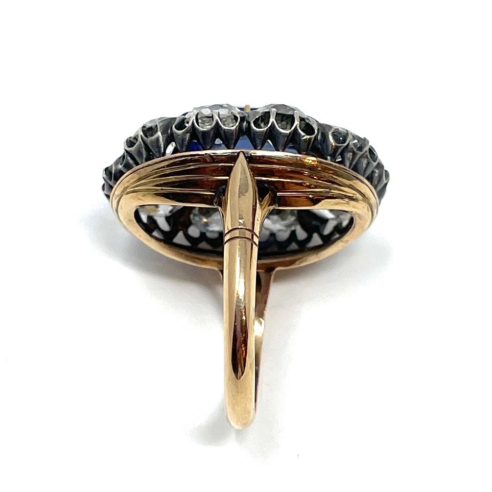 Women's or Men's Antique 14K Gold & Silver No Heat Ceylon Sapphire & Diamond Ring Circa 1870-1890 For Sale
