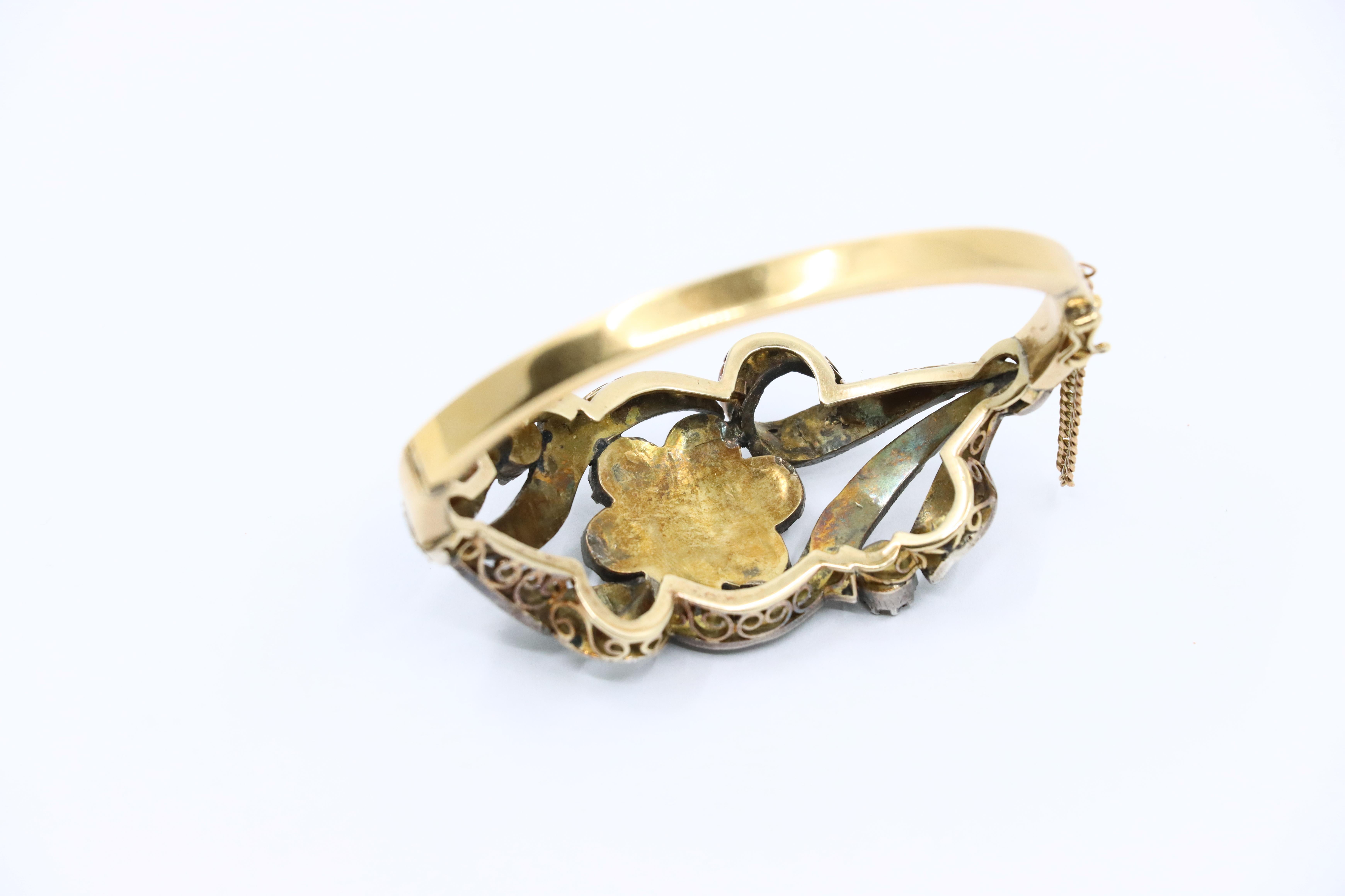 Bracelet ancien en or et argent 14K avec diamants taillés en rose en vente 5
