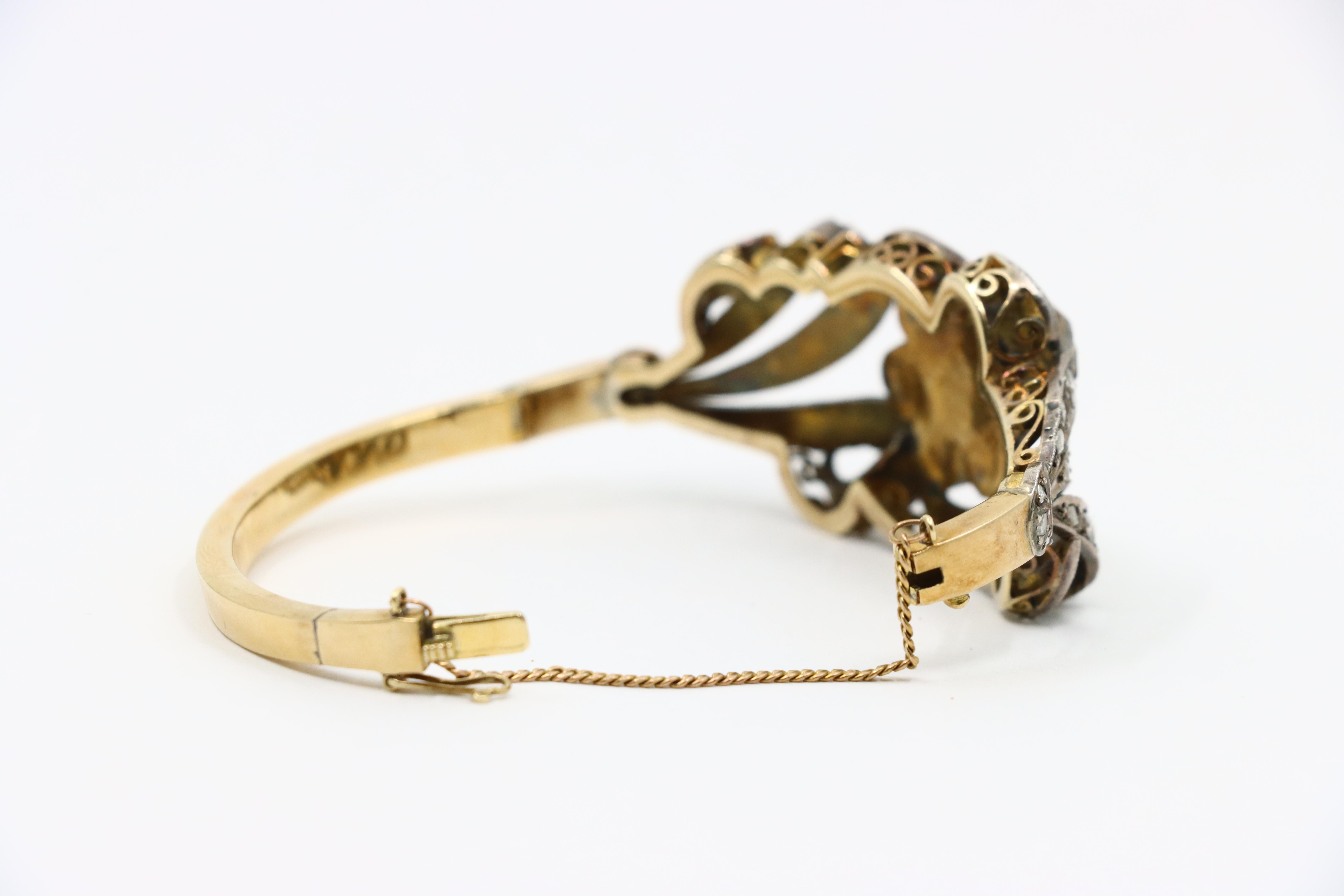 Bracelet ancien en or et argent 14K avec diamants taillés en rose en vente 6