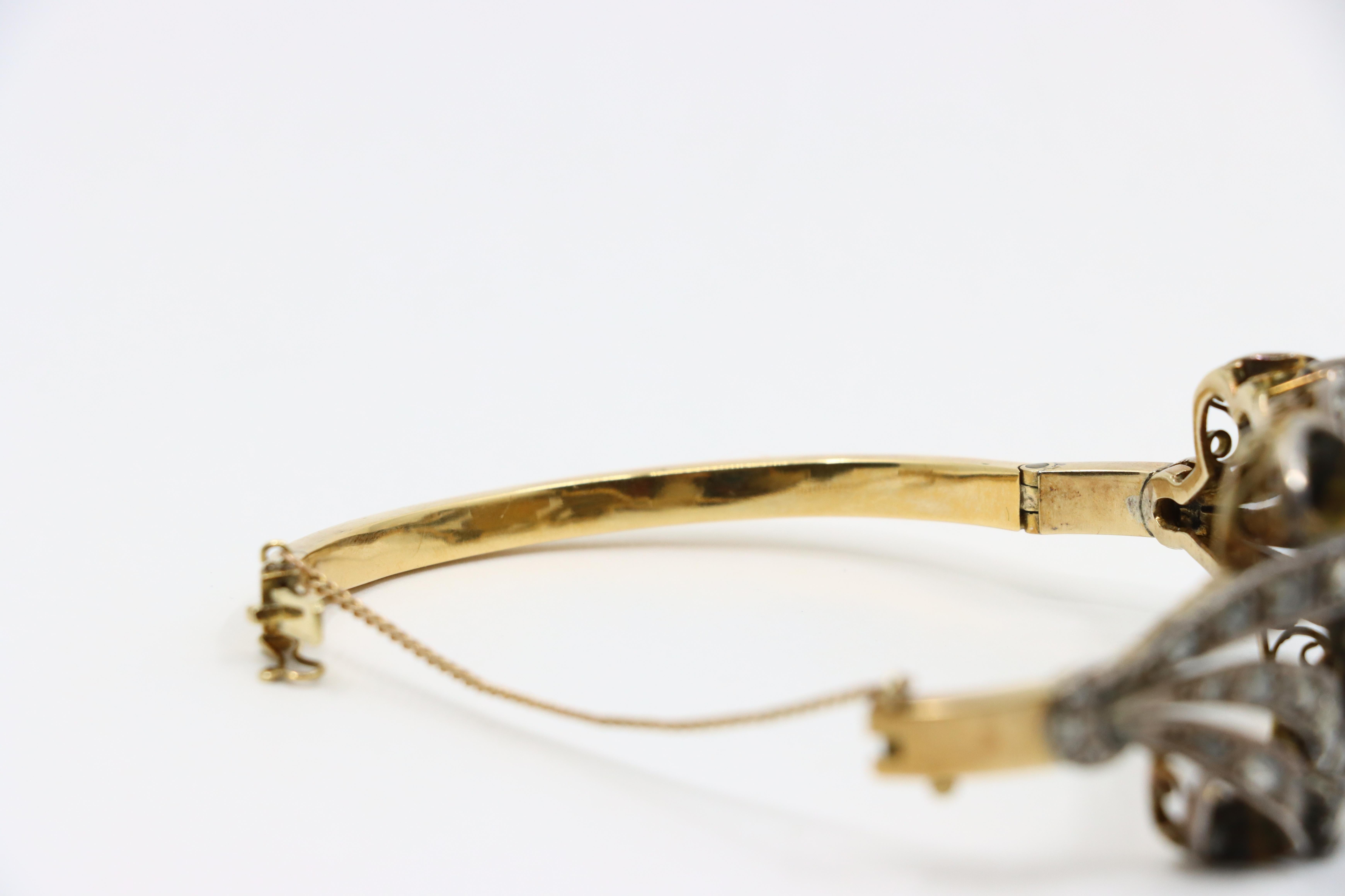 Bracelet ancien en or et argent 14K avec diamants taillés en rose en vente 7