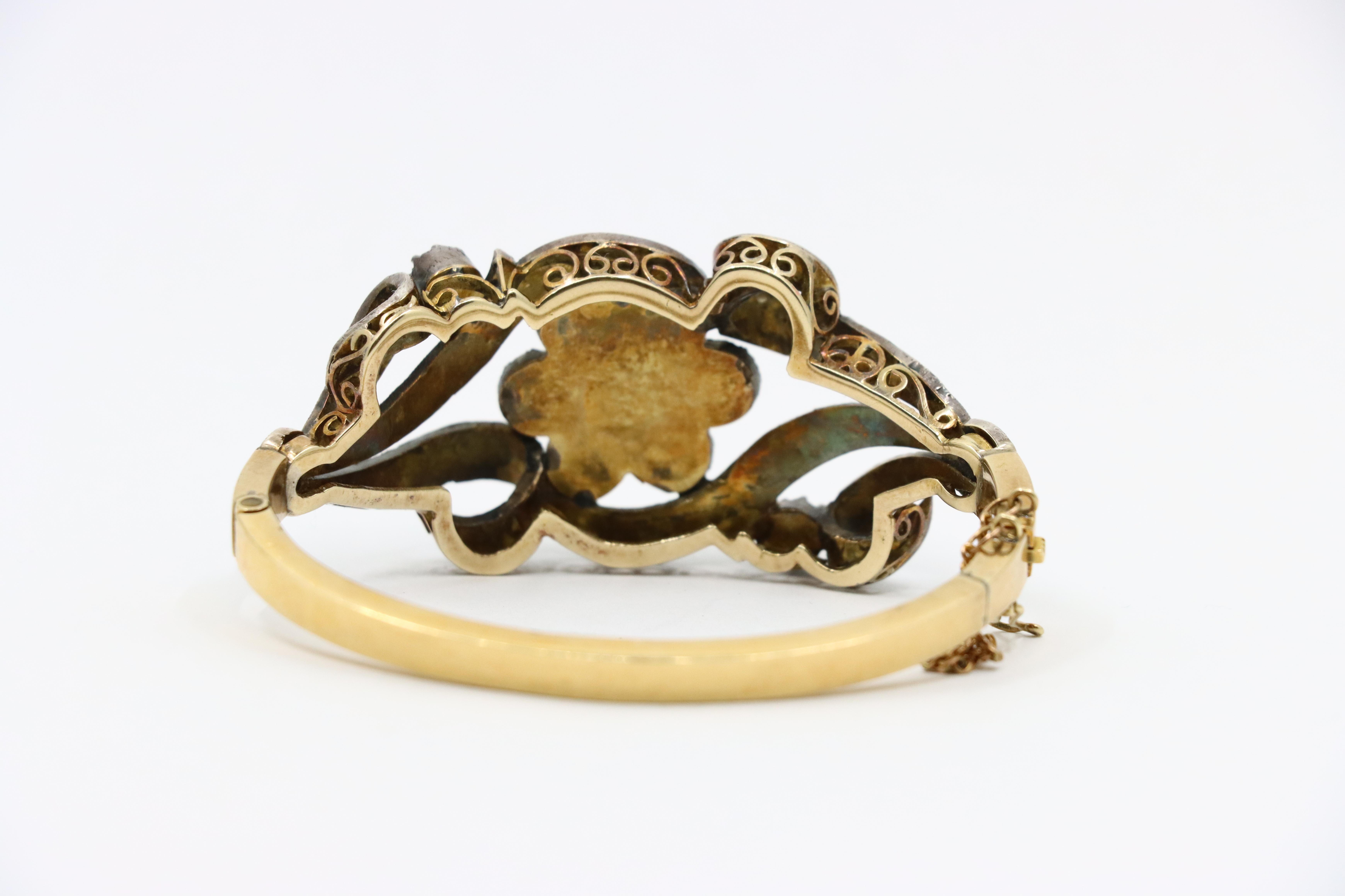 Bracelet ancien en or et argent 14K avec diamants taillés en rose en vente 8