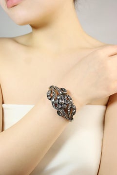 Pulsera antigua de oro y plata de 14 quilates con diamantes talla rosa