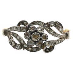 Bracelet ancien en or et argent 14K avec diamants taillés en rose