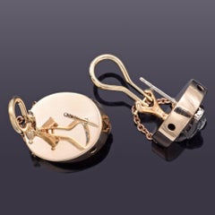 Antique 14k Gold & Silver Topaz, Paste and Rose Cut Diamond Omega-Back Earrings