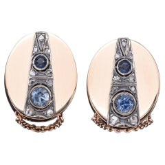 Antique 14k Gold & Silver Topaz, Paste and Rose Cut Diamond Omega-Back Earrings