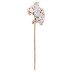 Épingle de bâton antique lion rampant en or 14 carats, argent sterling et perles