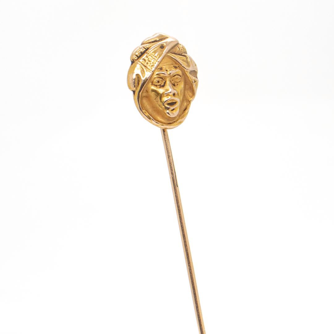 Antique 14k Gold Stick Pin with a Bust of a Turbaned North African or Arab Man For Sale 6