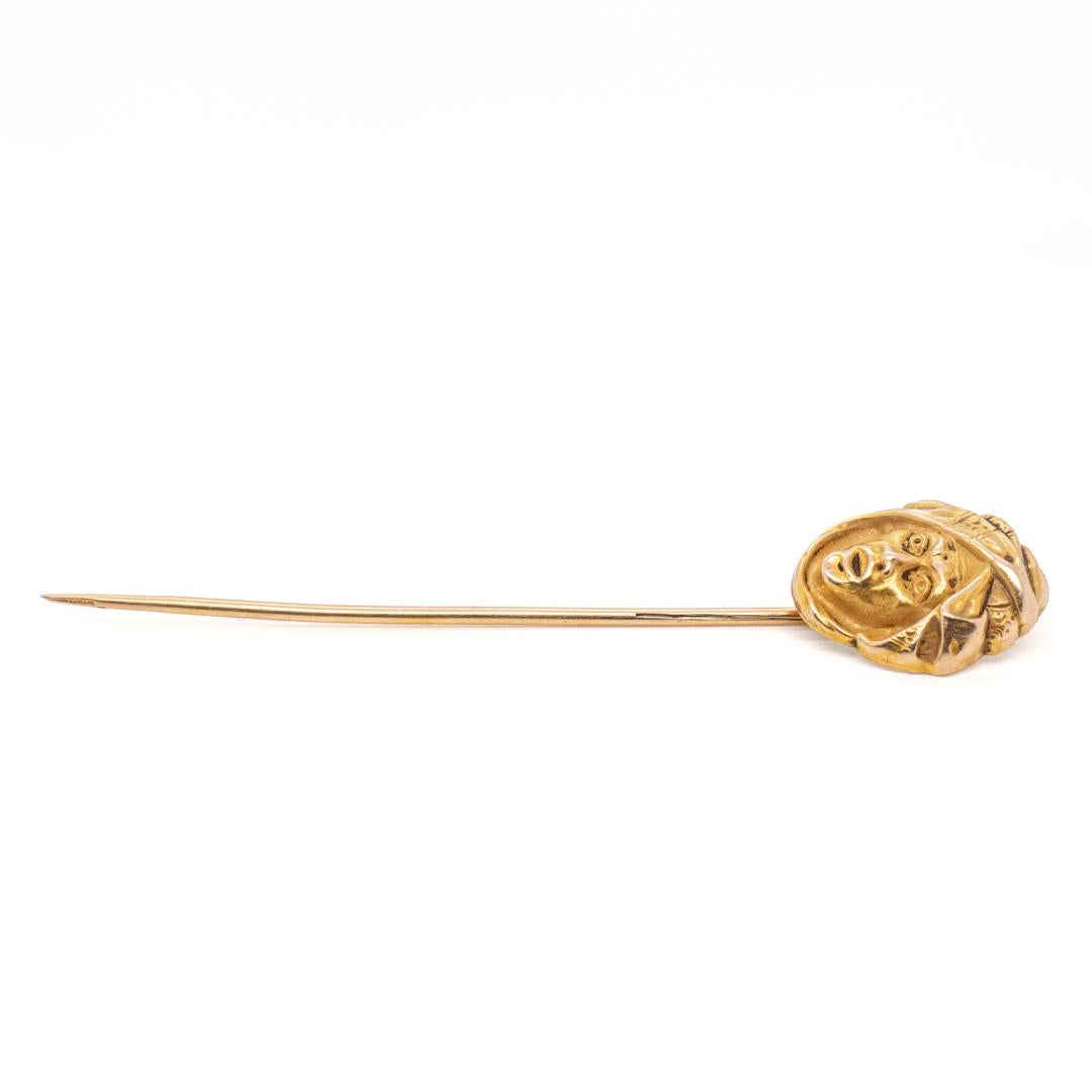 Antique 14k Gold Stick Pin with a Bust of a Turbaned North African or Arab Man For Sale 11