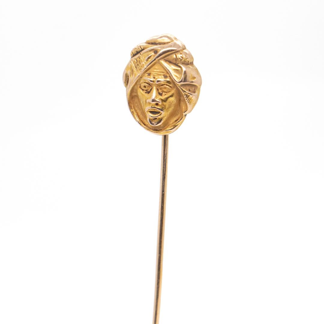 Antique 14k Gold Stick Pin with a Bust of a Turbaned North African or Arab Man In Good Condition For Sale In Philadelphia, PA