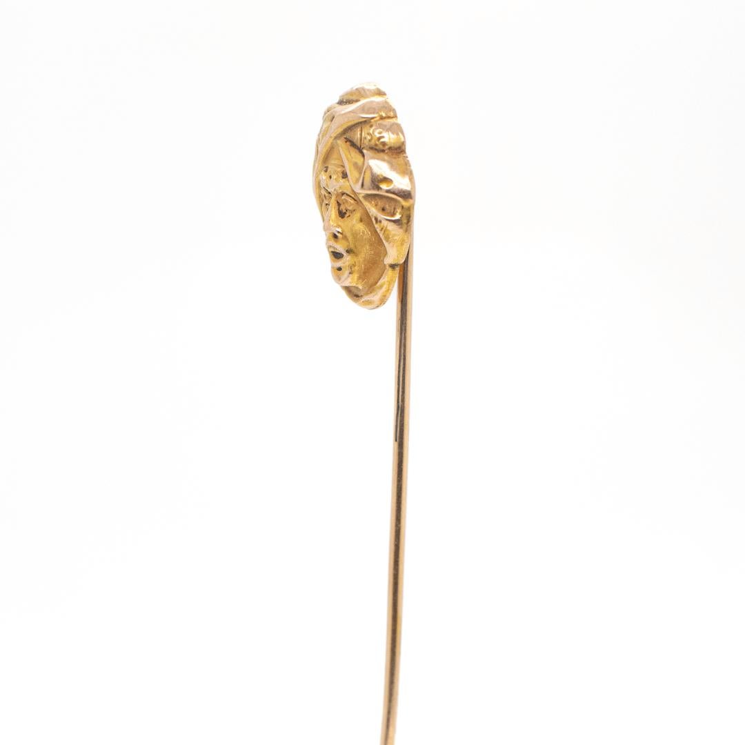 Antique 14k Gold Stick Pin with a Bust of a Turbaned North African or Arab Man For Sale 1