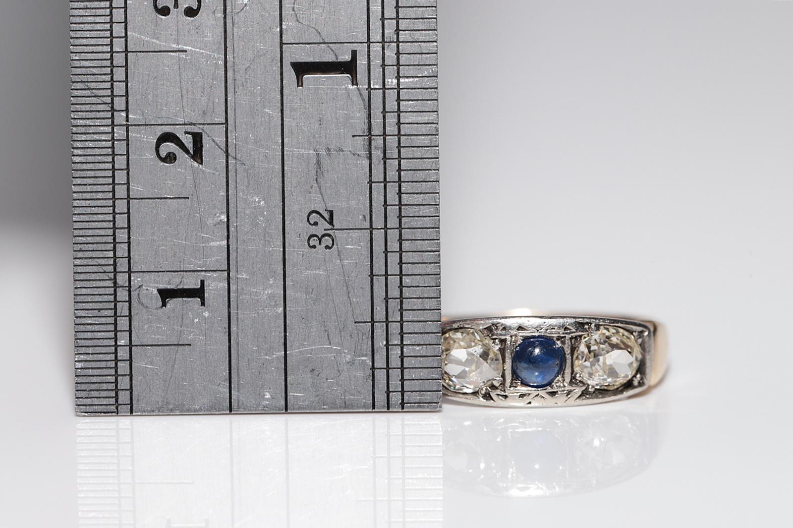 Bague ancienne en or 14 carats avec diamants naturels taille ancienne et saphirs en vente 6