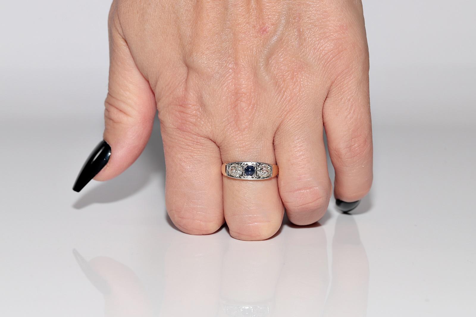 Bague ancienne en or 14 carats avec diamants naturels taille ancienne et saphirs en vente 8