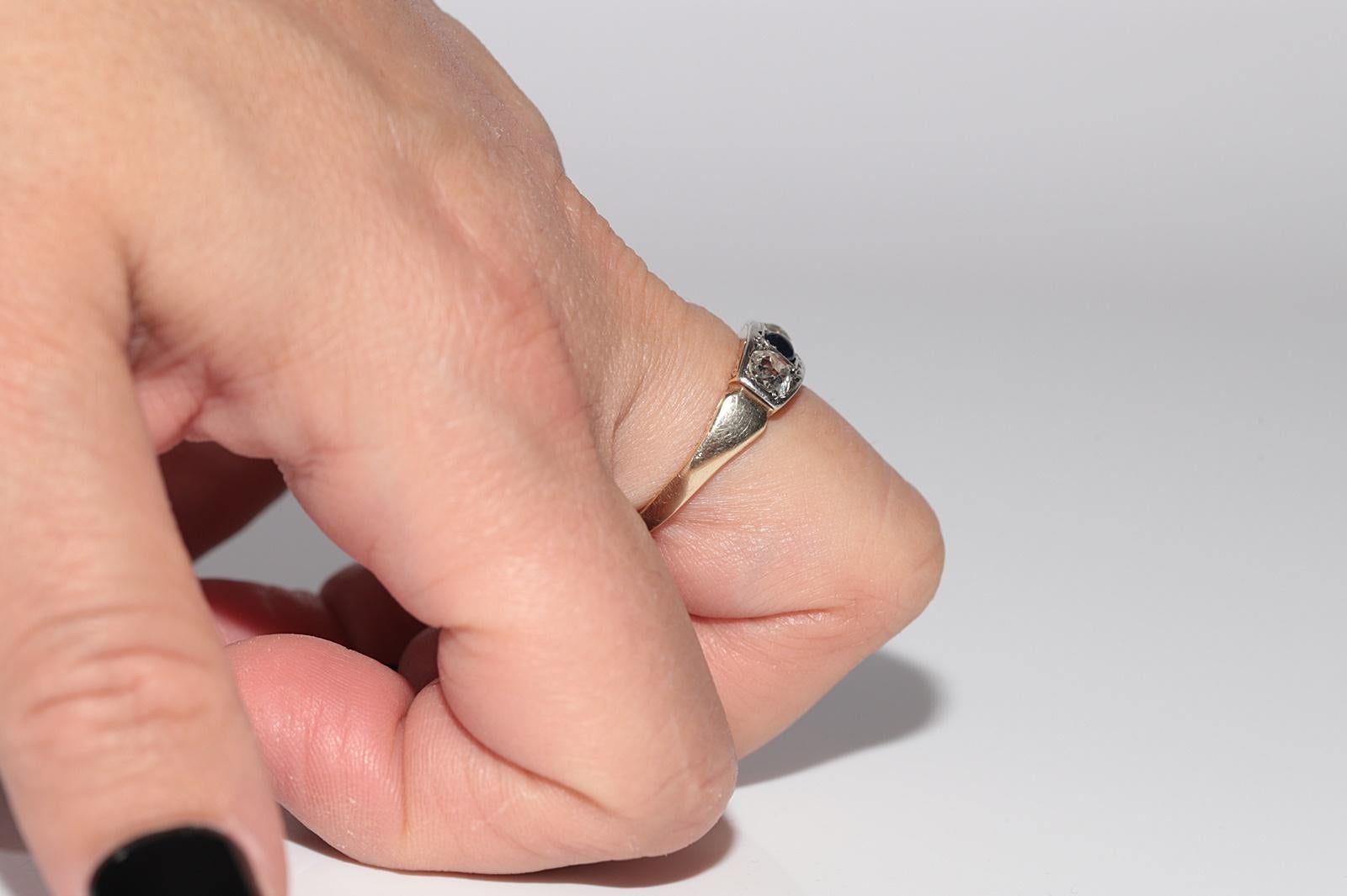 Antique 14k Gold Top Silver Natural Old Cut Diamond And Sapphire Ring For Sale 10