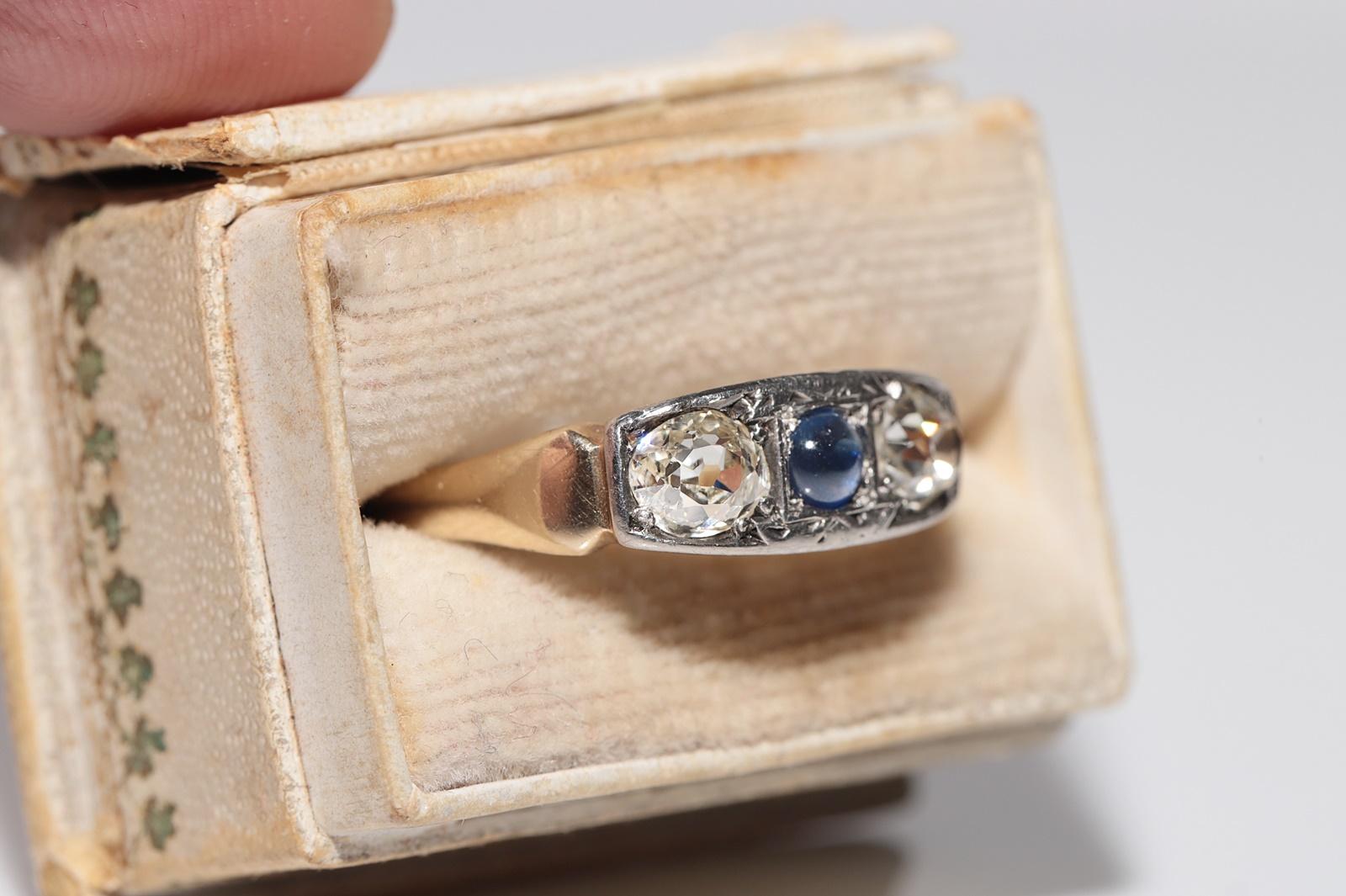 Victorian Antique 14k Gold Top Silver Natural Old Cut Diamond And Sapphire Ring For Sale