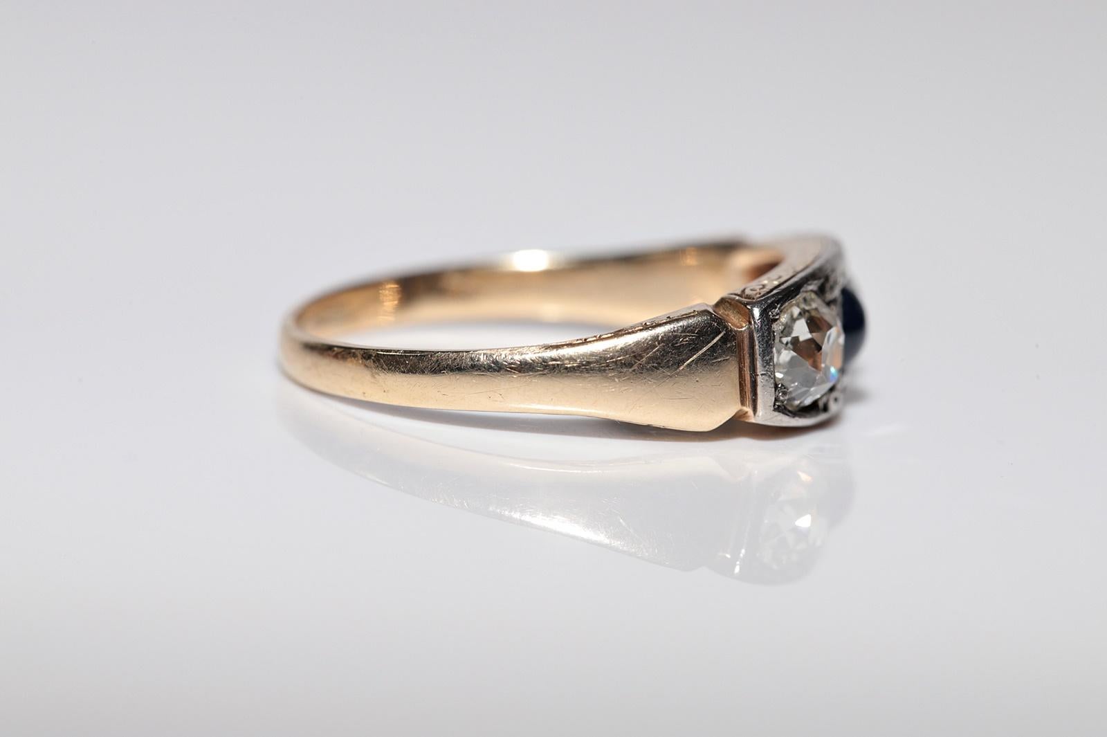Women's Antique 14k Gold Top Silver Natural Old Cut Diamond And Sapphire Ring For Sale