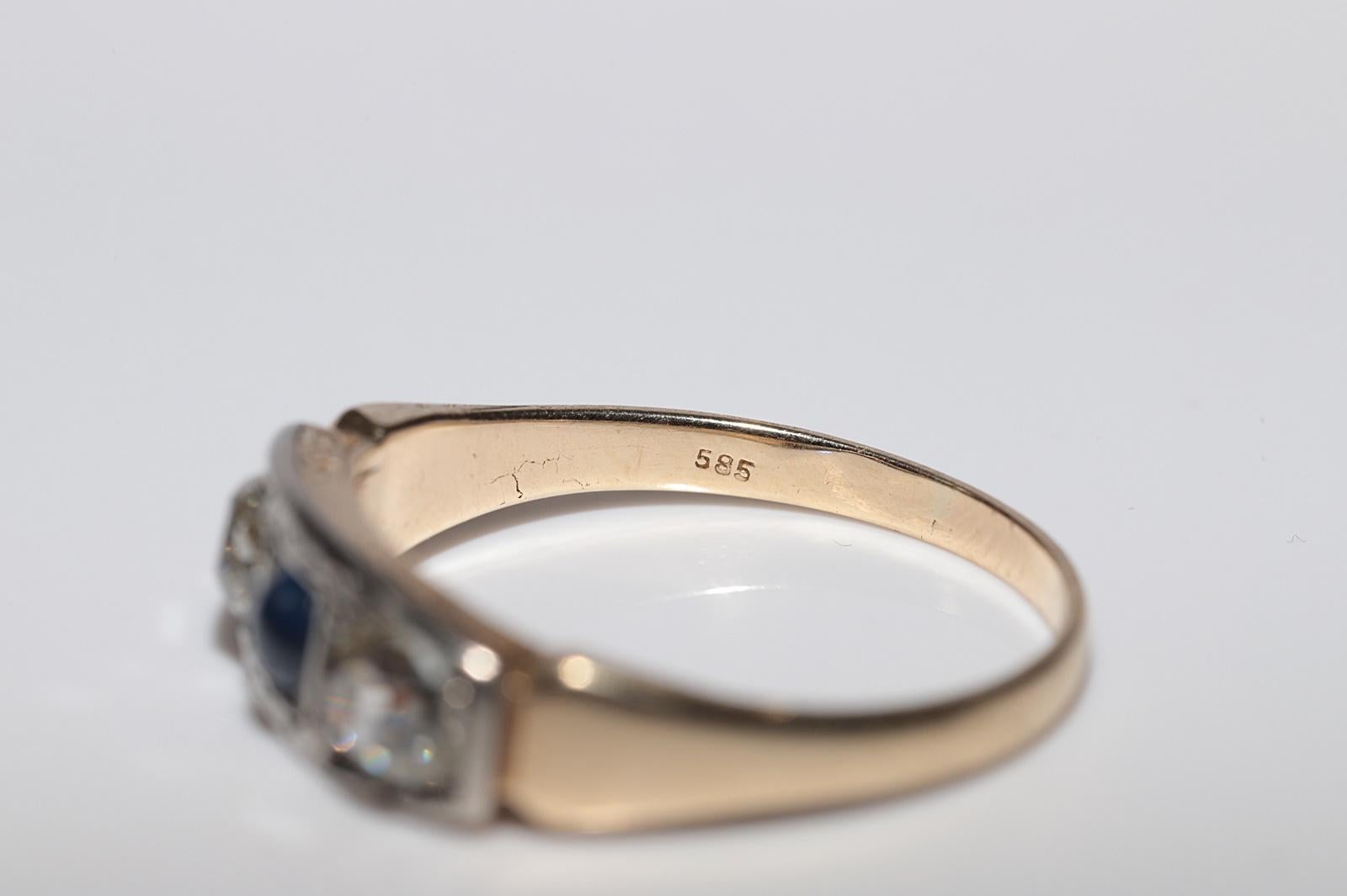 Antique 14k Gold Top Silver Natural Old Cut Diamond And Sapphire Ring For Sale 3