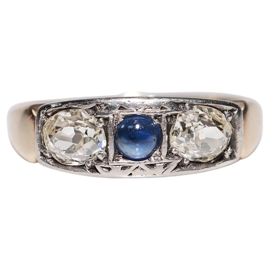 Antique 14k Gold Top Silver Natural Old Cut Diamond And Sapphire Ring