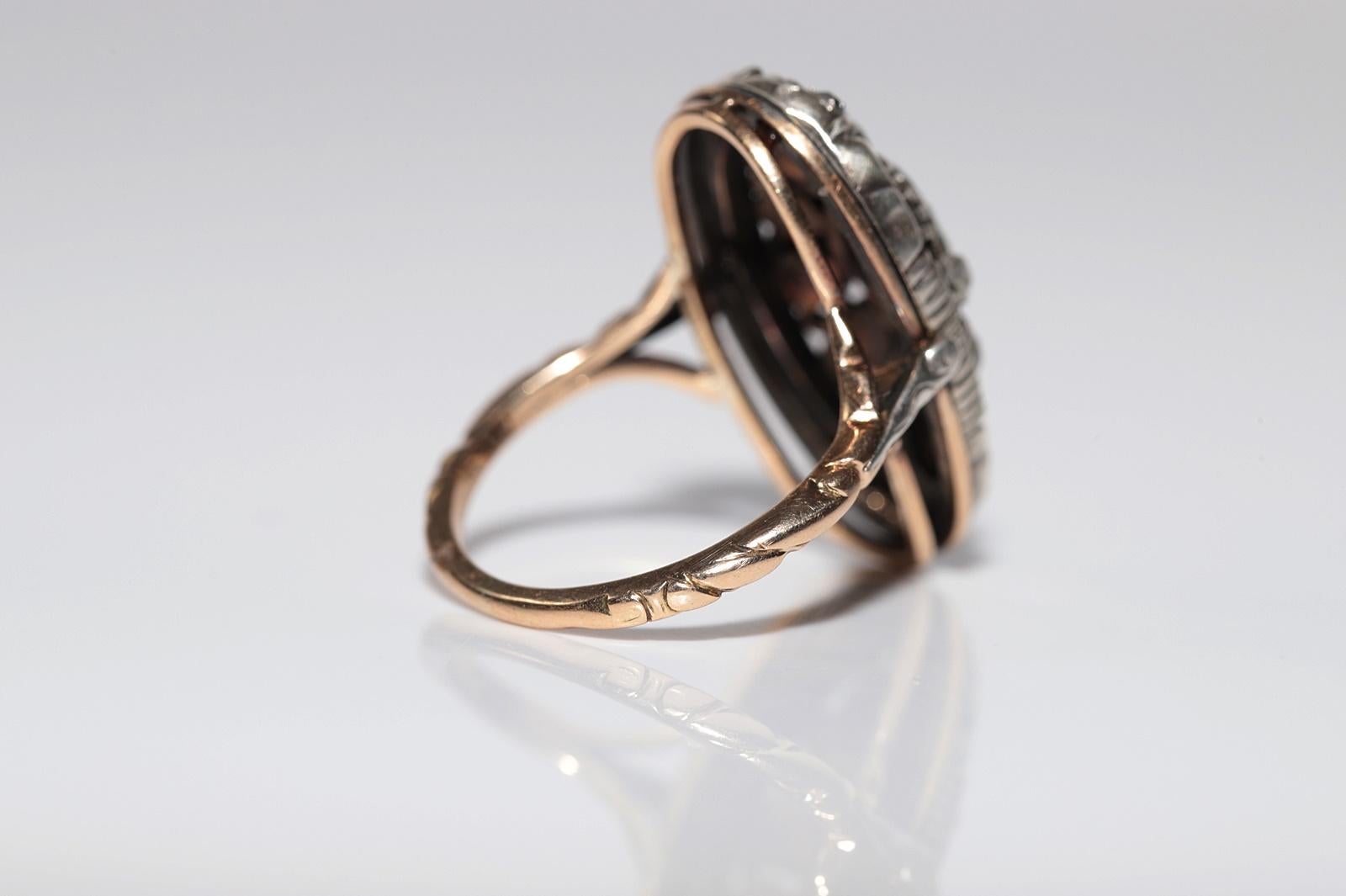 Anello antico in oro 14k e argento con diamante naturale taglio rosa e design a tulipano in vendita 6