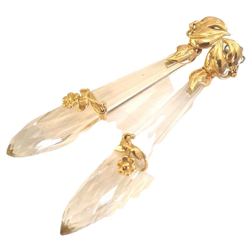 Antique Victorian Rock Crystal Gold Earrings In Good Condition For Sale In Cairo, EG