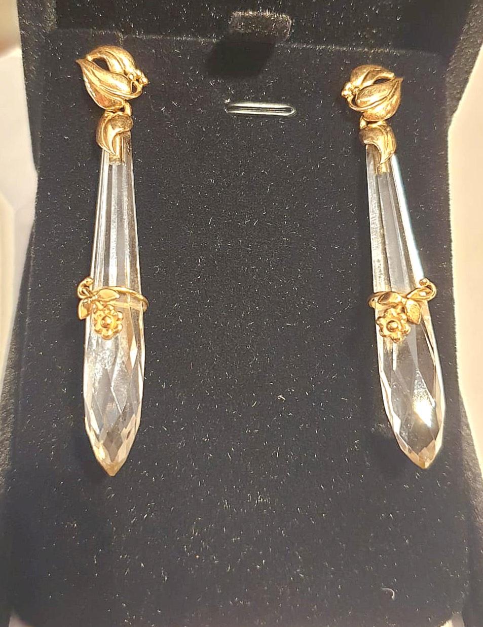 Women's Antique Victorian Rock Crystal Gold Earrings For Sale
