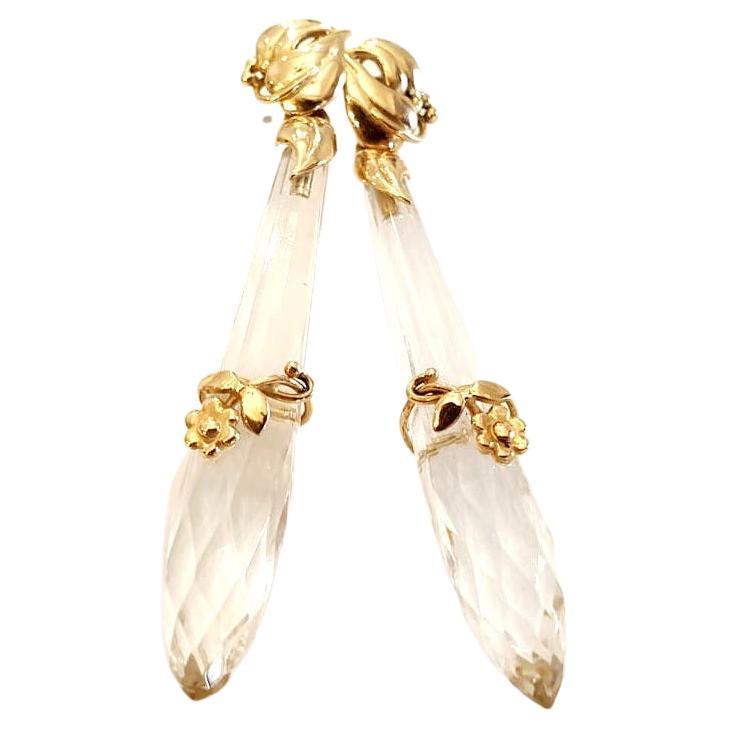 Antique Victorian Rock Crystal Gold Earrings For Sale