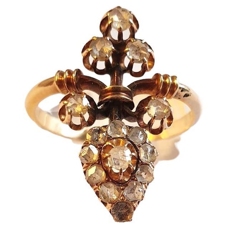 Antique 14k Gold Victorian Rose Cut Diamond Ring For Sale at 1stDibs