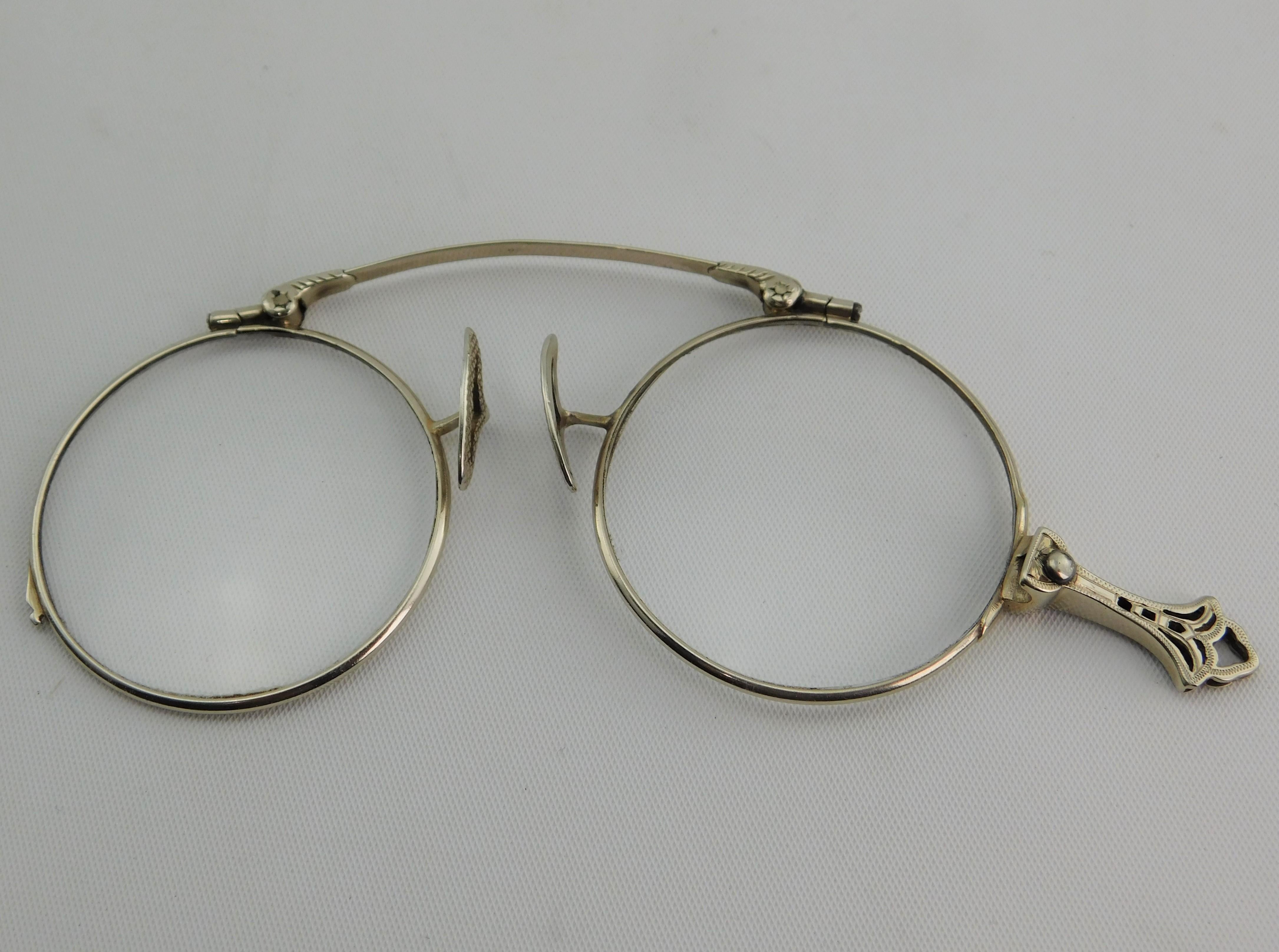 Antike viktorianische Vintage-Lorgnette-Ohrbrille aus 14 Karat Gold mit Griff, viktorianische Vintage- Spectacles (amerikanisch) im Angebot