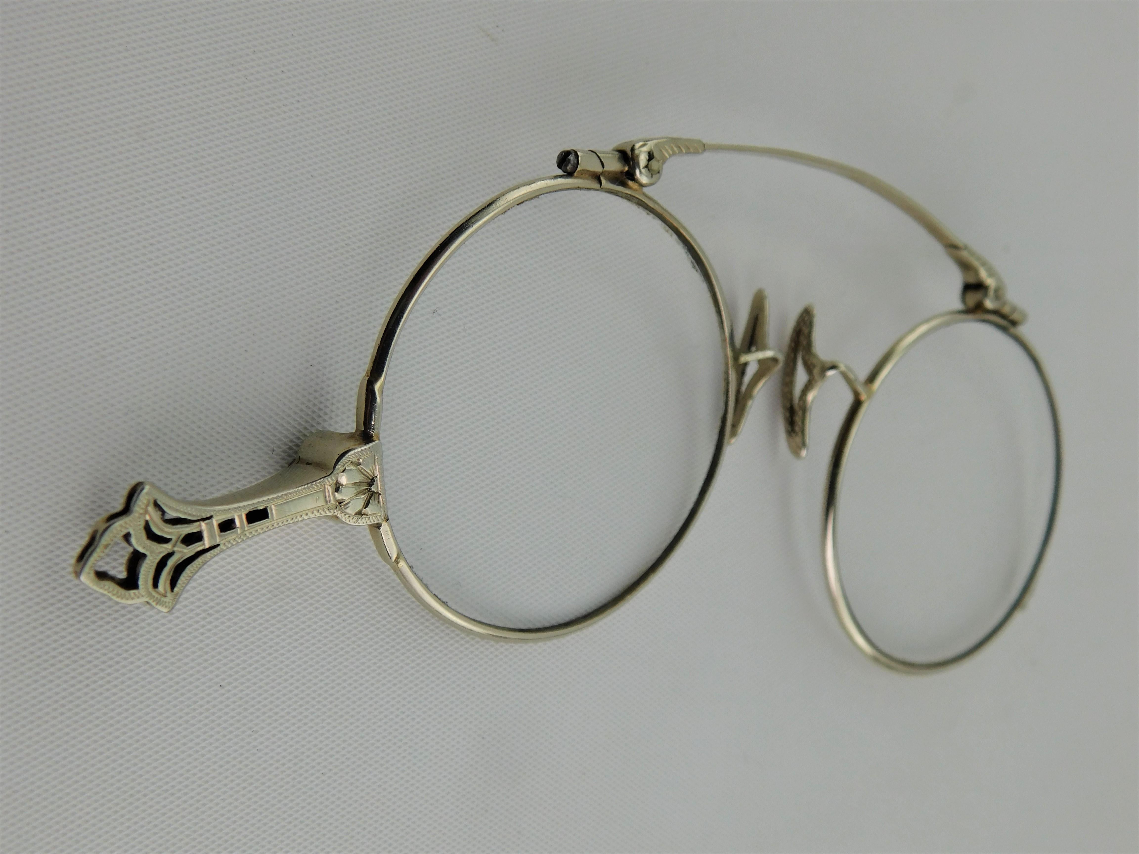 Antike viktorianische Vintage-Lorgnette-Ohrbrille aus 14 Karat Gold mit Griff, viktorianische Vintage- Spectacles im Zustand „Gut“ im Angebot in Hamilton, Ontario