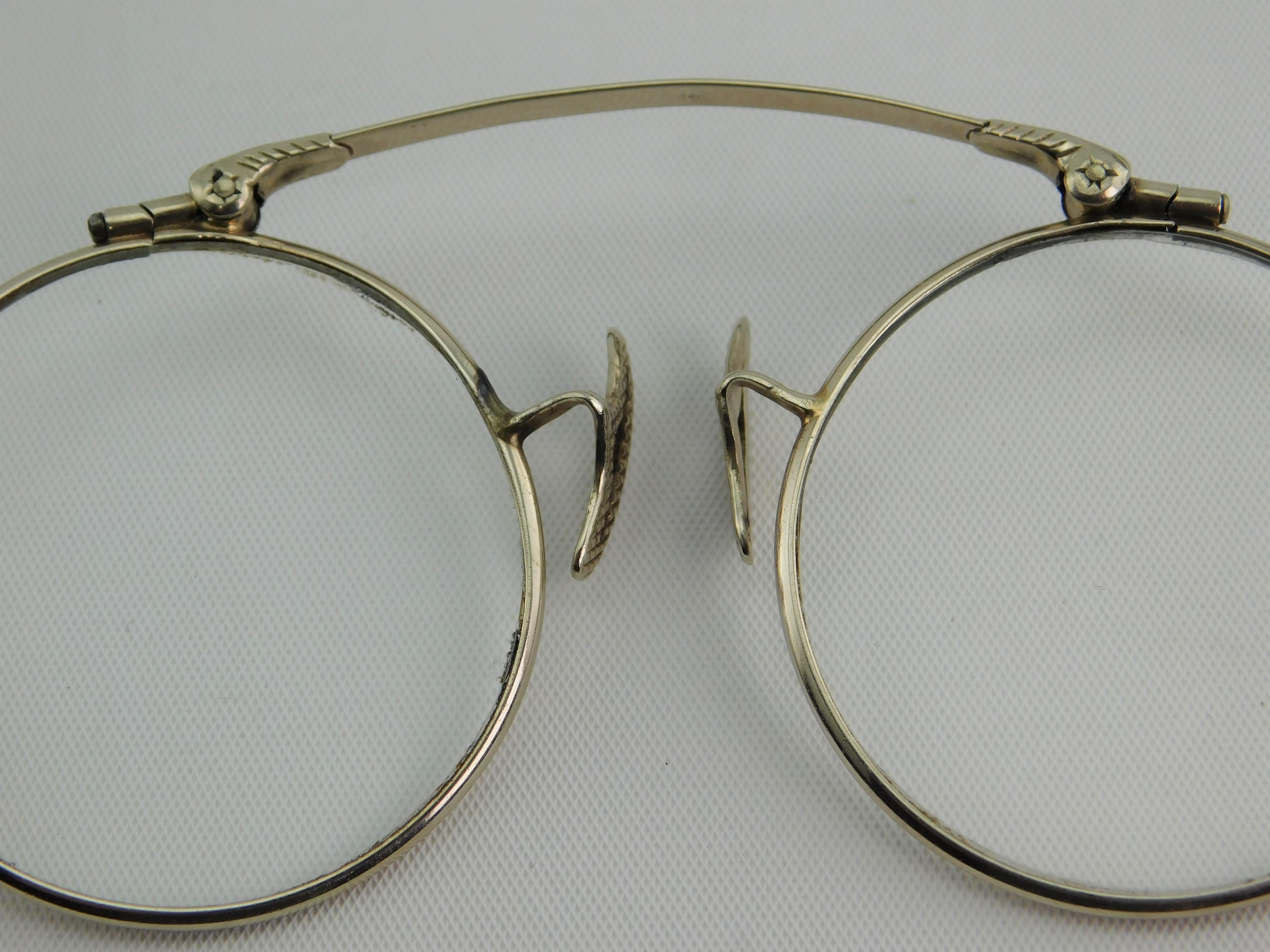 Antique 14K Gold Victorian Vintage Spectacles Lorgnette Eyeglasses with Handle For Sale 1
