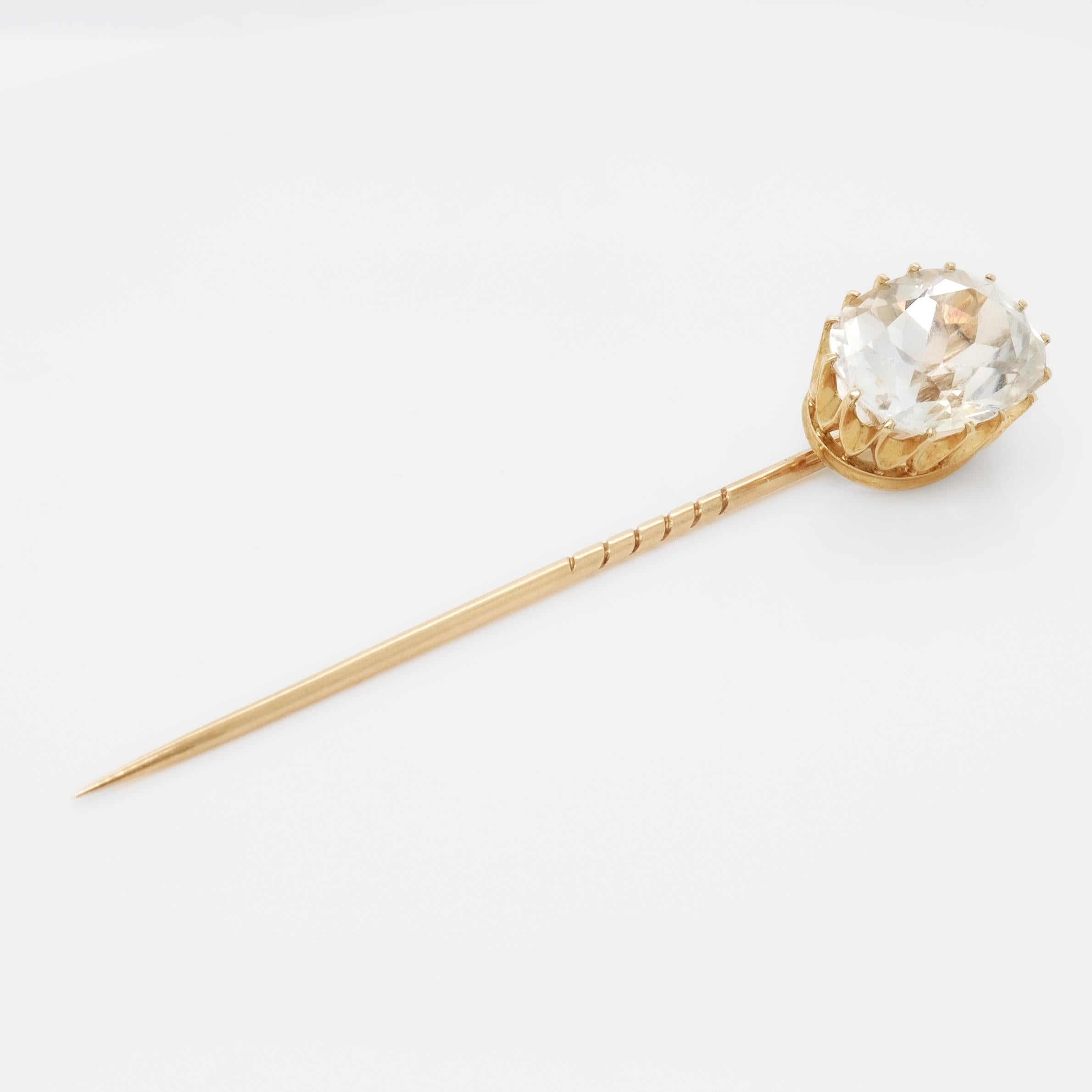 Epingle à baguette ancienne en or 14K et saphir blanc Unisexe en vente