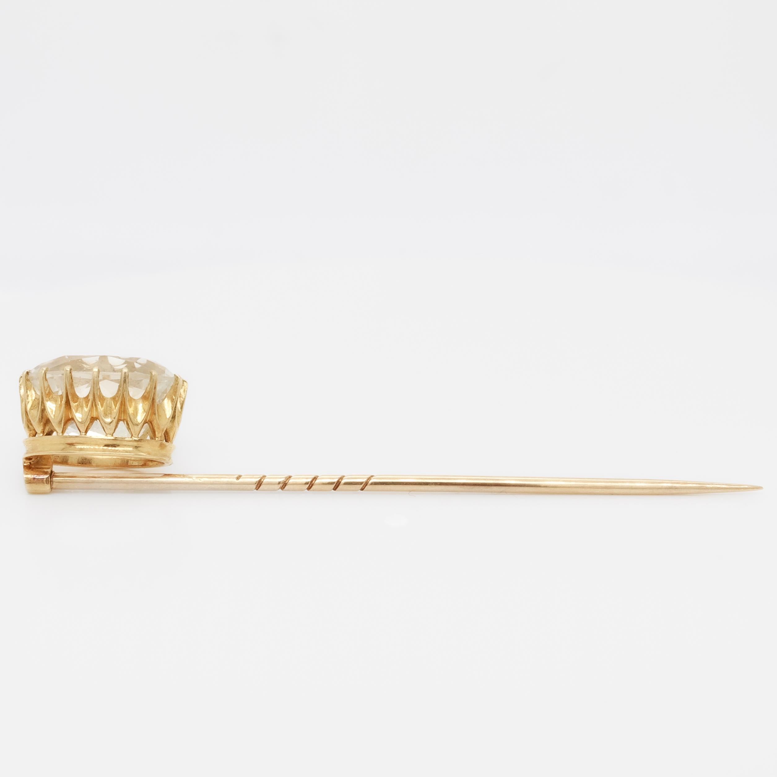Epingle à baguette ancienne en or 14K et saphir blanc en vente 3