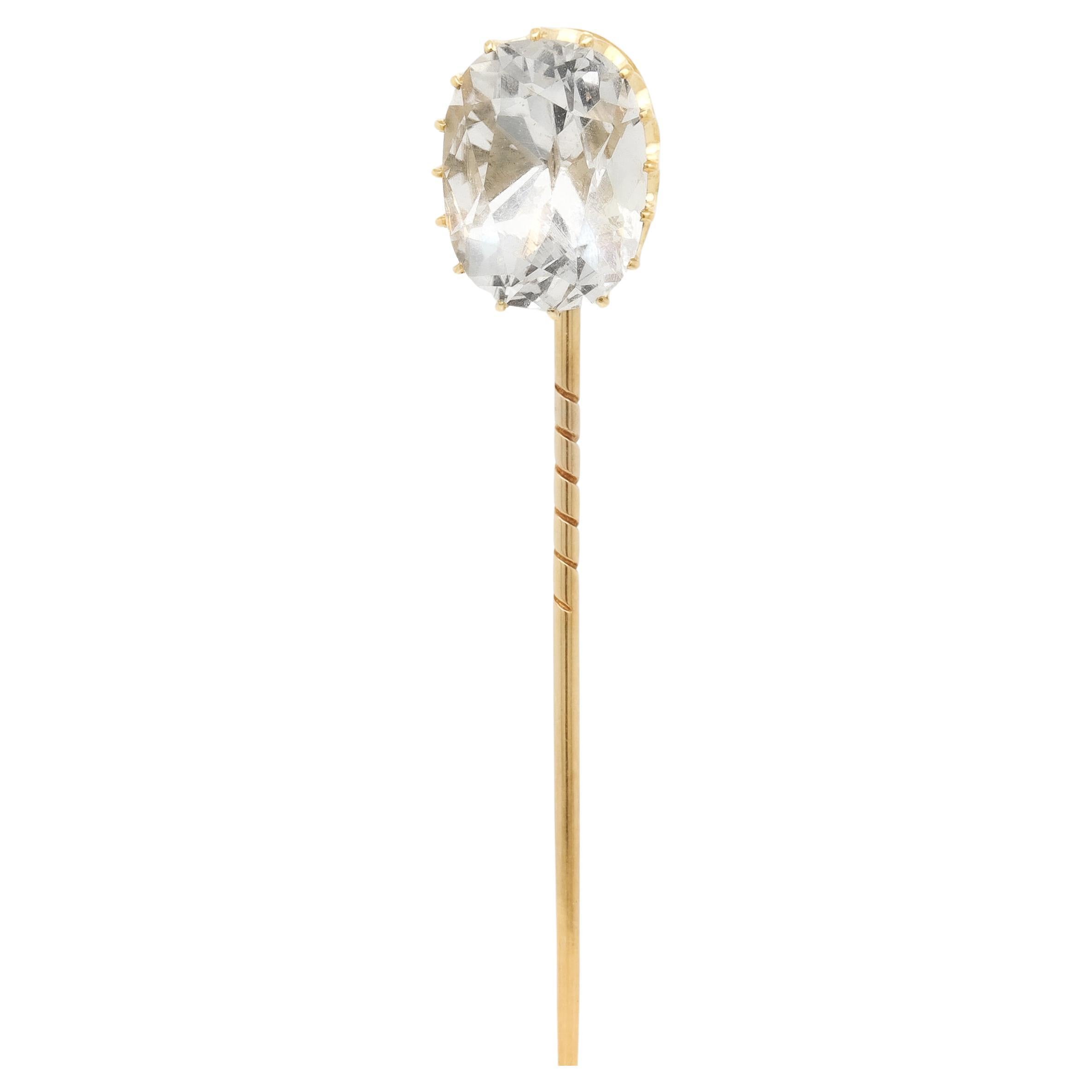 Antique 14K Gold & White Sapphire Stickpin
