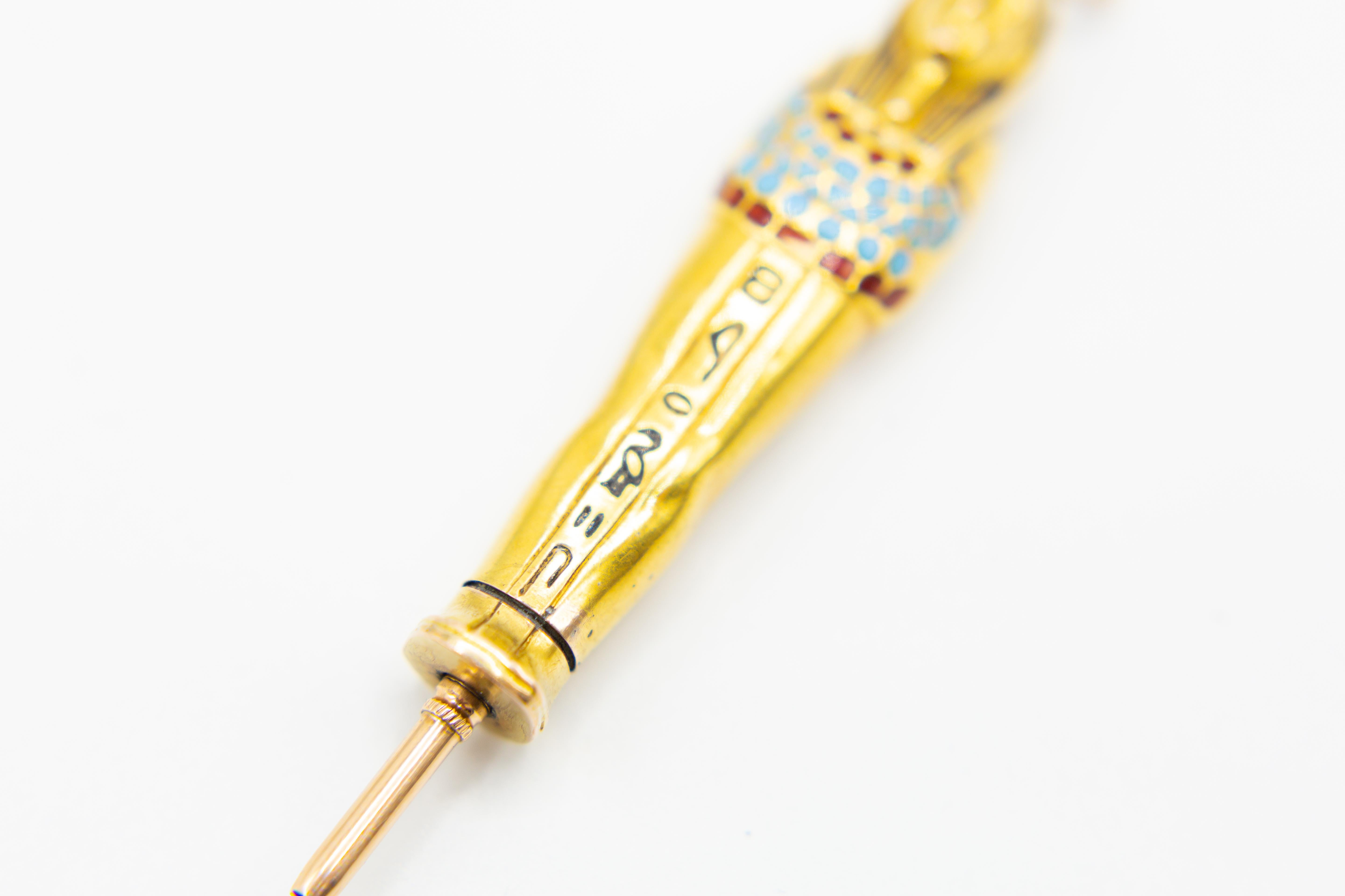 Antique 14 Karat Gold with Enamel Egyptian Propelling Pencil, Mummy For Sale 9