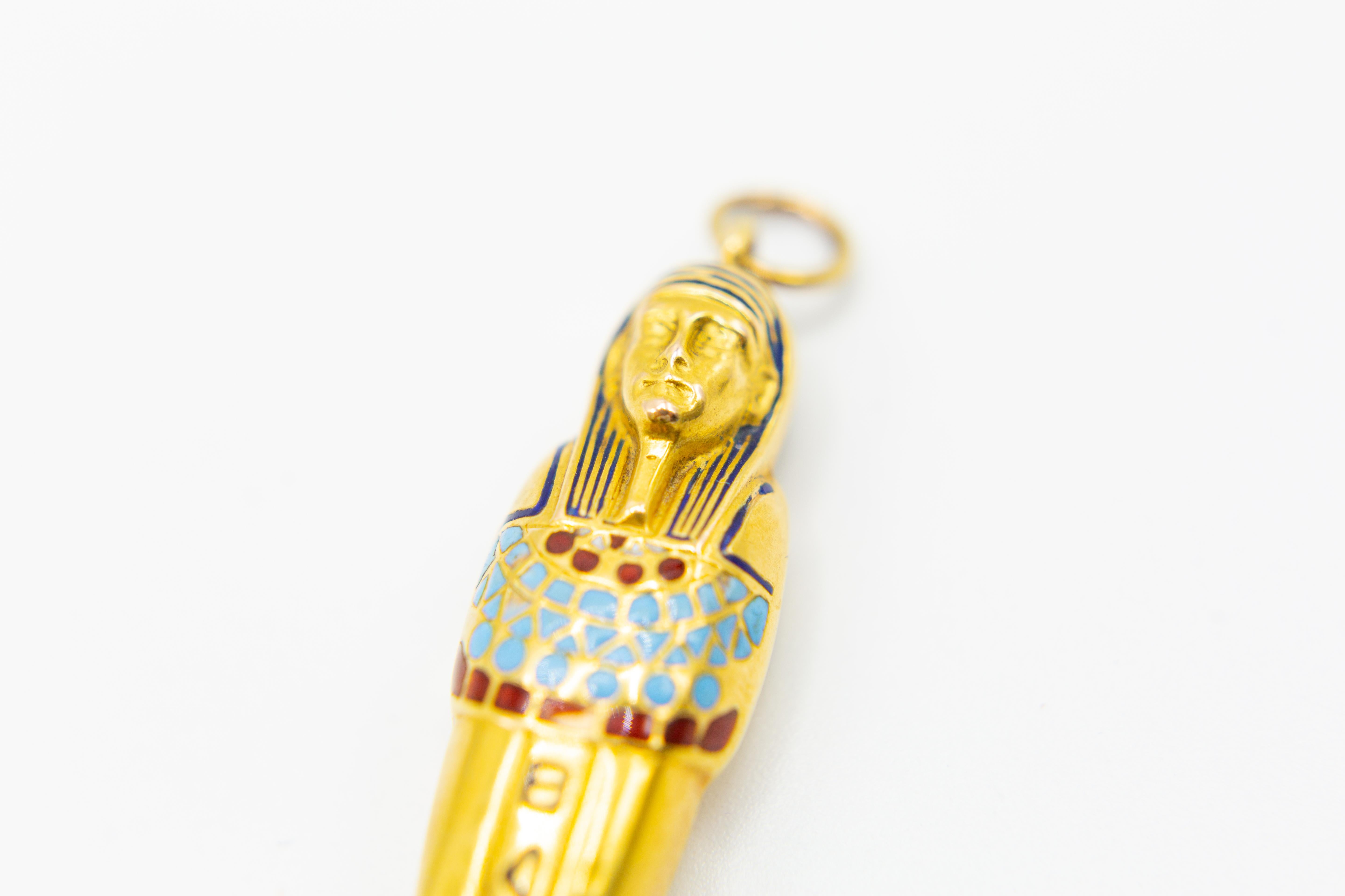 Antique 14 Karat Gold with Enamel Egyptian Propelling Pencil, Mummy For Sale 12