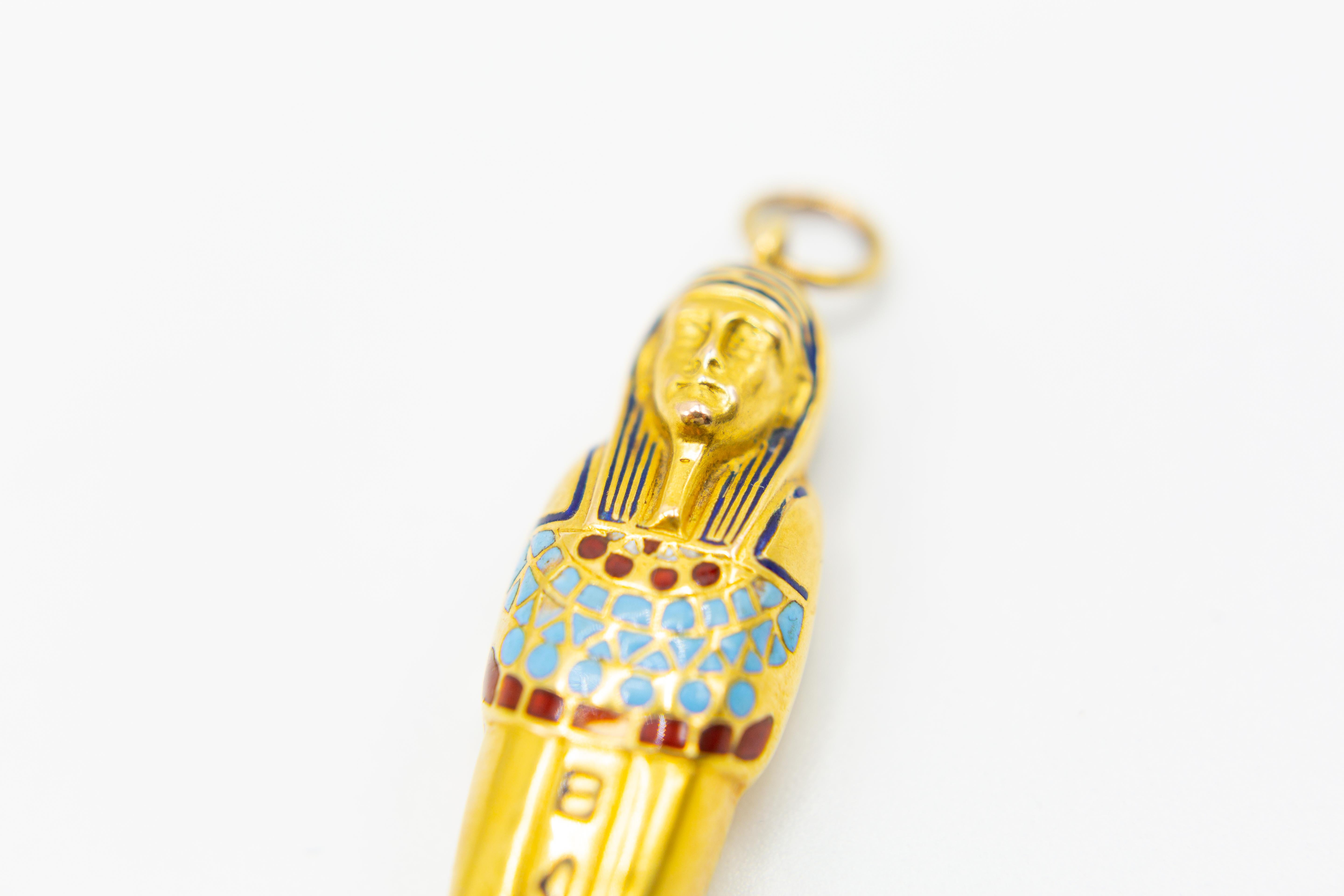 Antique 14 Karat Gold with Enamel Egyptian Propelling Pencil, Mummy For Sale 13