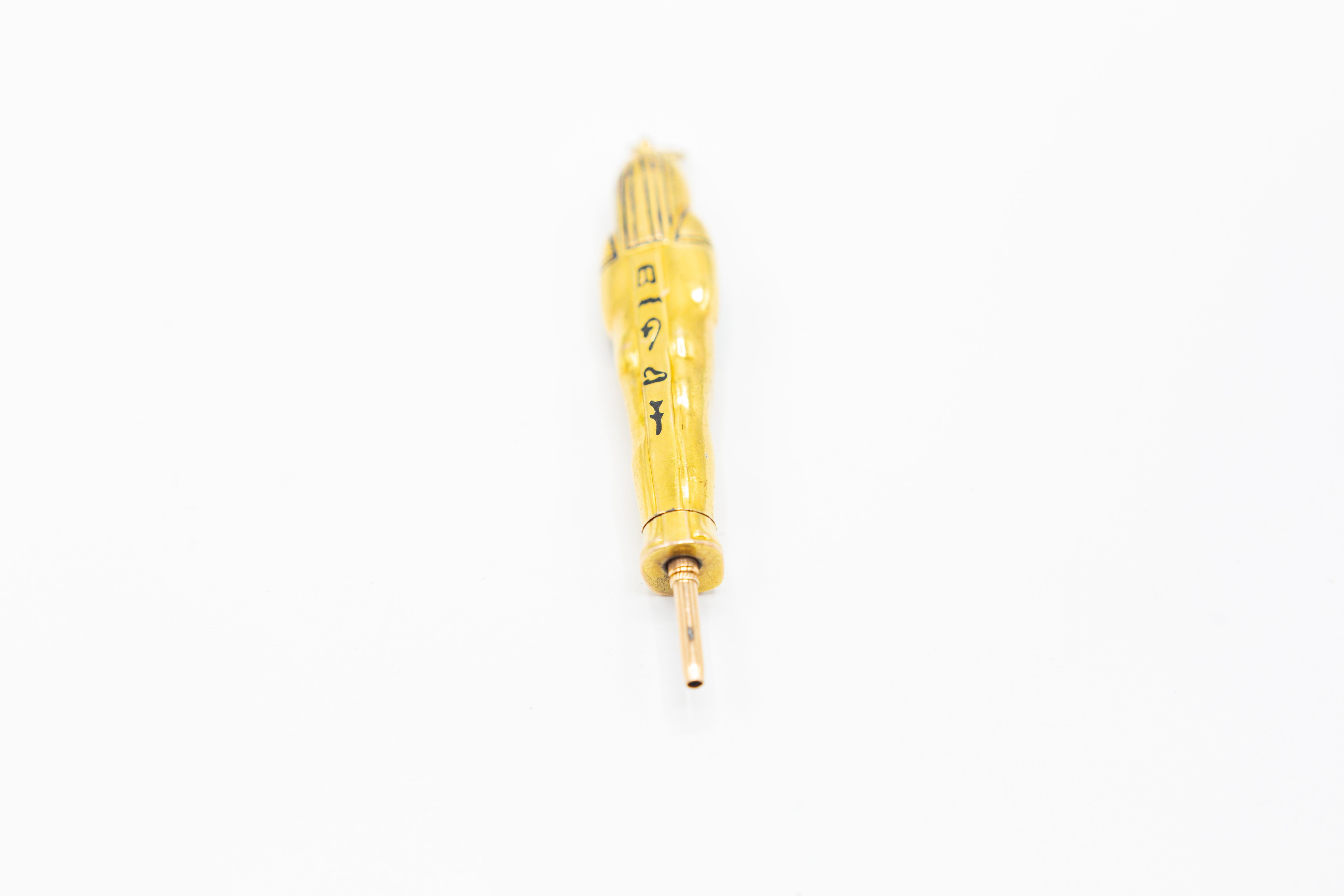 Antique 14 Karat Gold with Enamel Egyptian Propelling Pencil, Mummy In Excellent Condition For Sale In Houston, TX