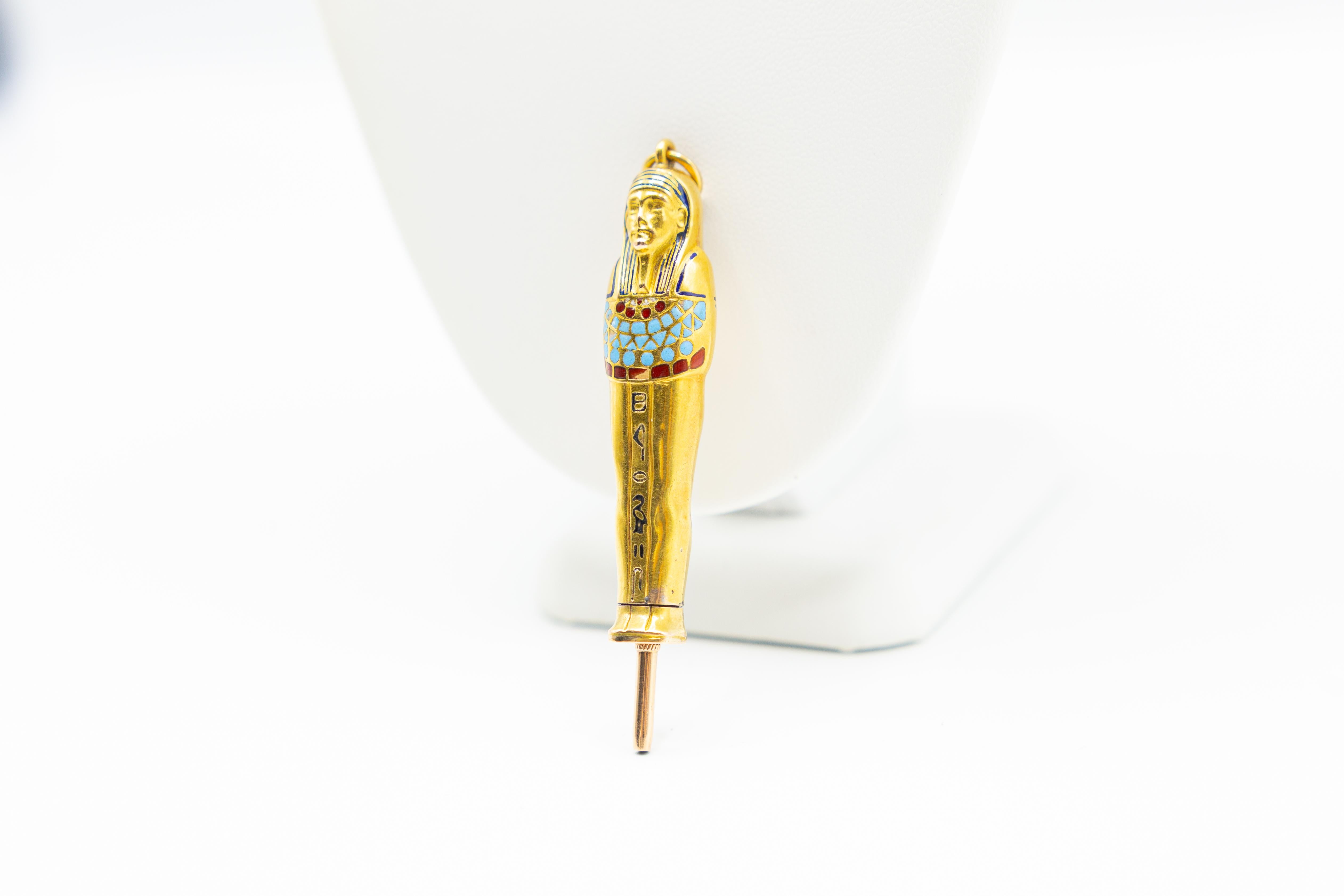 Antique 14 Karat Gold with Enamel Egyptian Propelling Pencil, Mummy For Sale 1