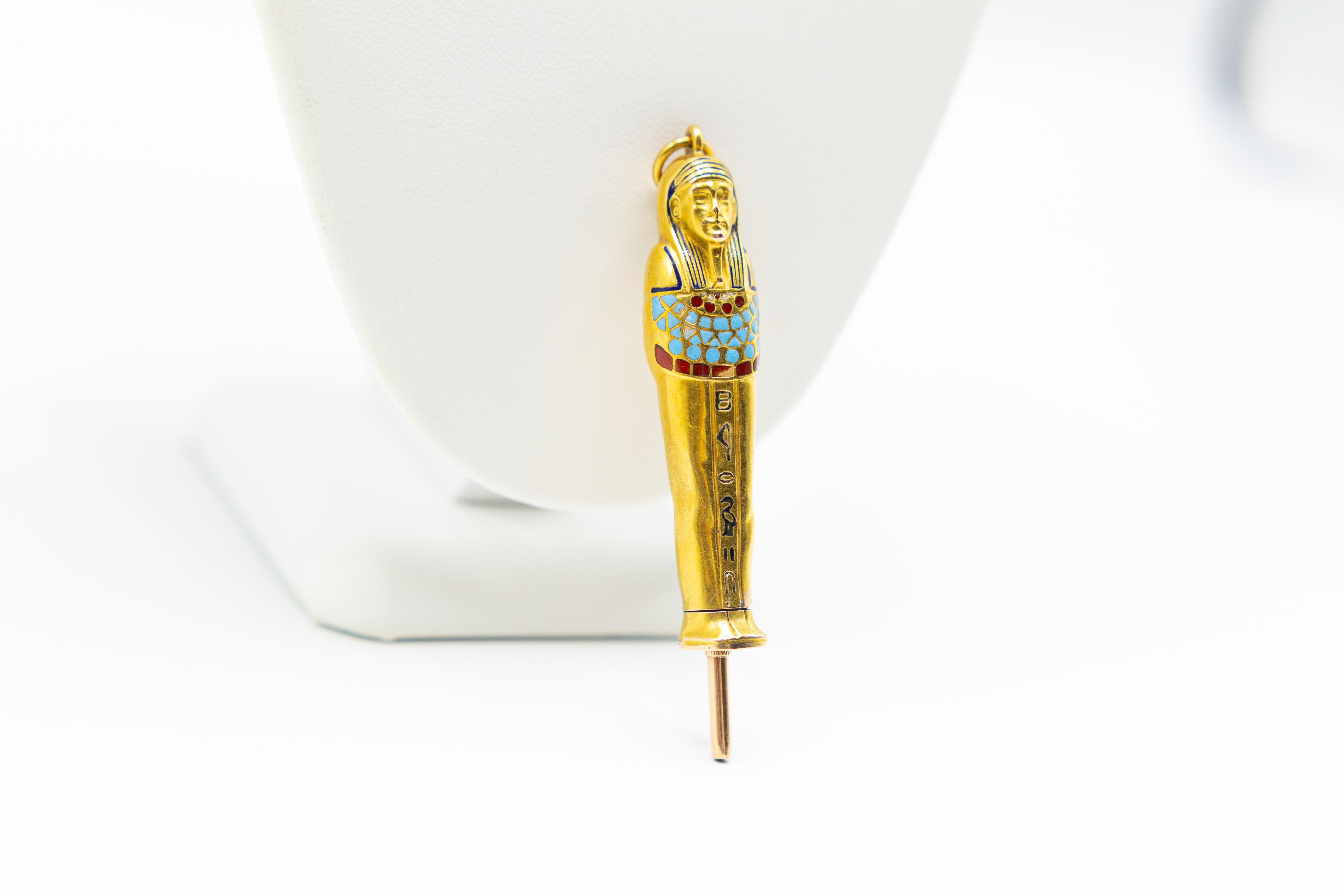 Antique 14 Karat Gold with Enamel Egyptian Propelling Pencil, Mummy For Sale 2