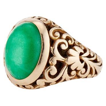 Antique 14K Jade Cabochon Ring - Natural Jade with Mason Kay Certificate For Sale