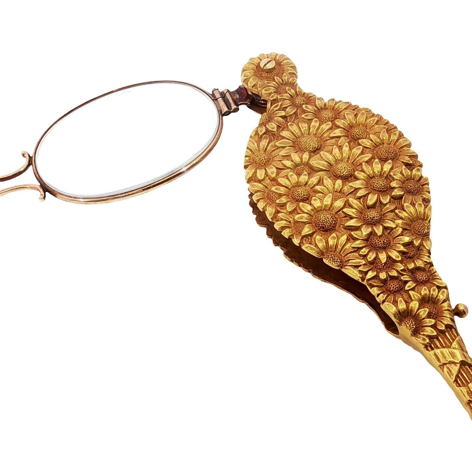 Antique 14K Lorgnette Lecteurs Motif Floral Art Nouveau Or Jaune en vente 7