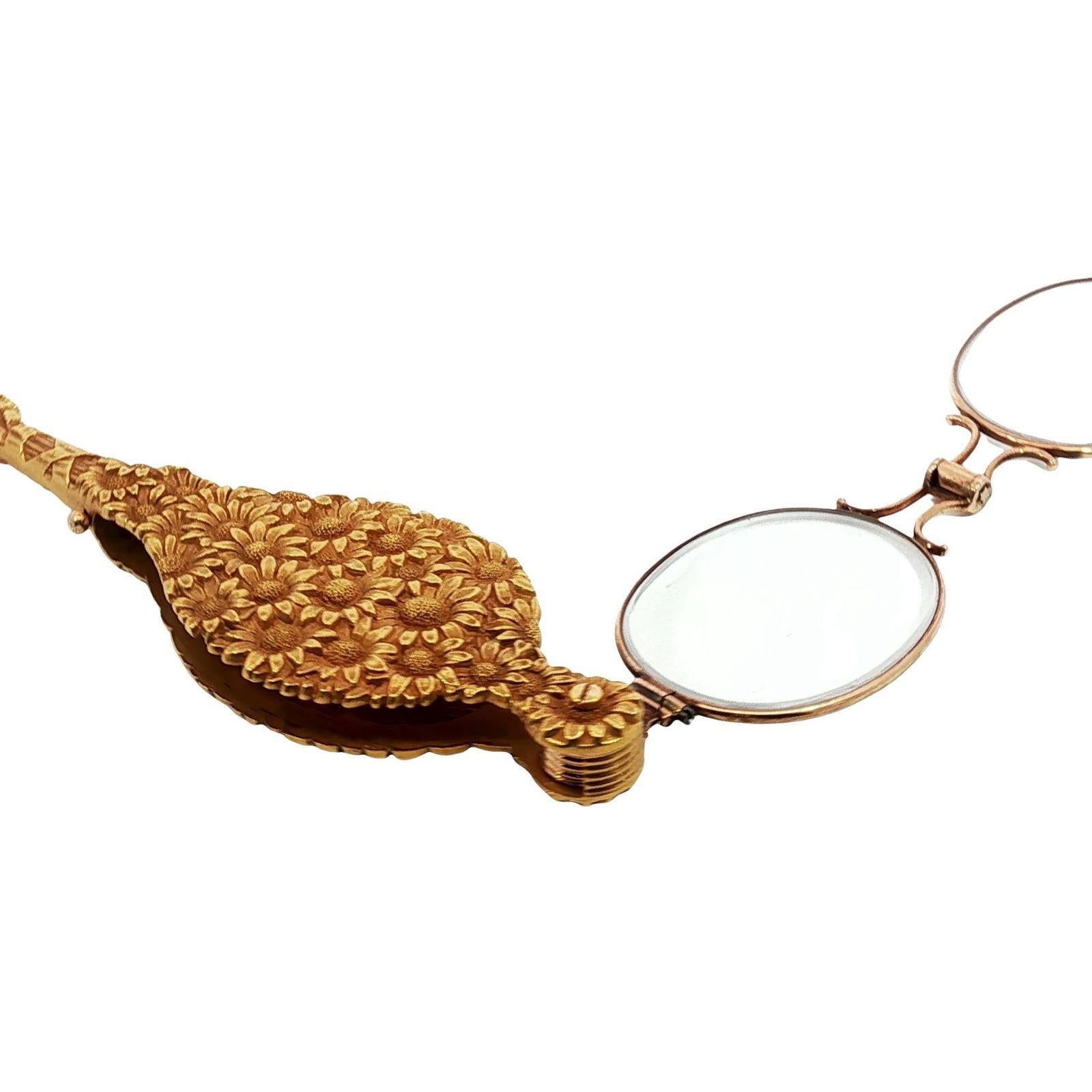 Antique 14K Lorgnette Lecteurs Motif Floral Art Nouveau Or Jaune en vente 8