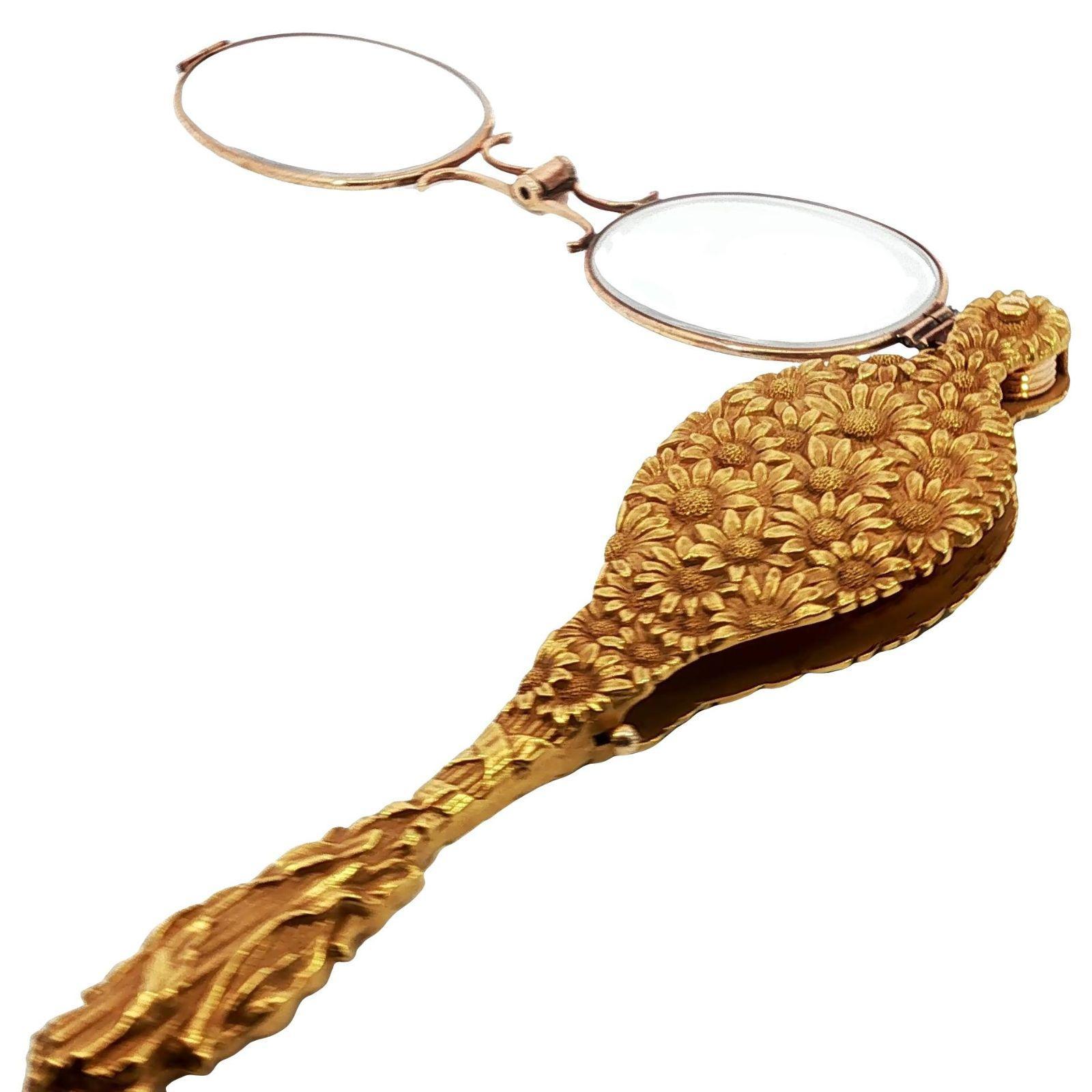 Antique 14K Lorgnette Lecteurs Motif Floral Art Nouveau Or Jaune en vente 9