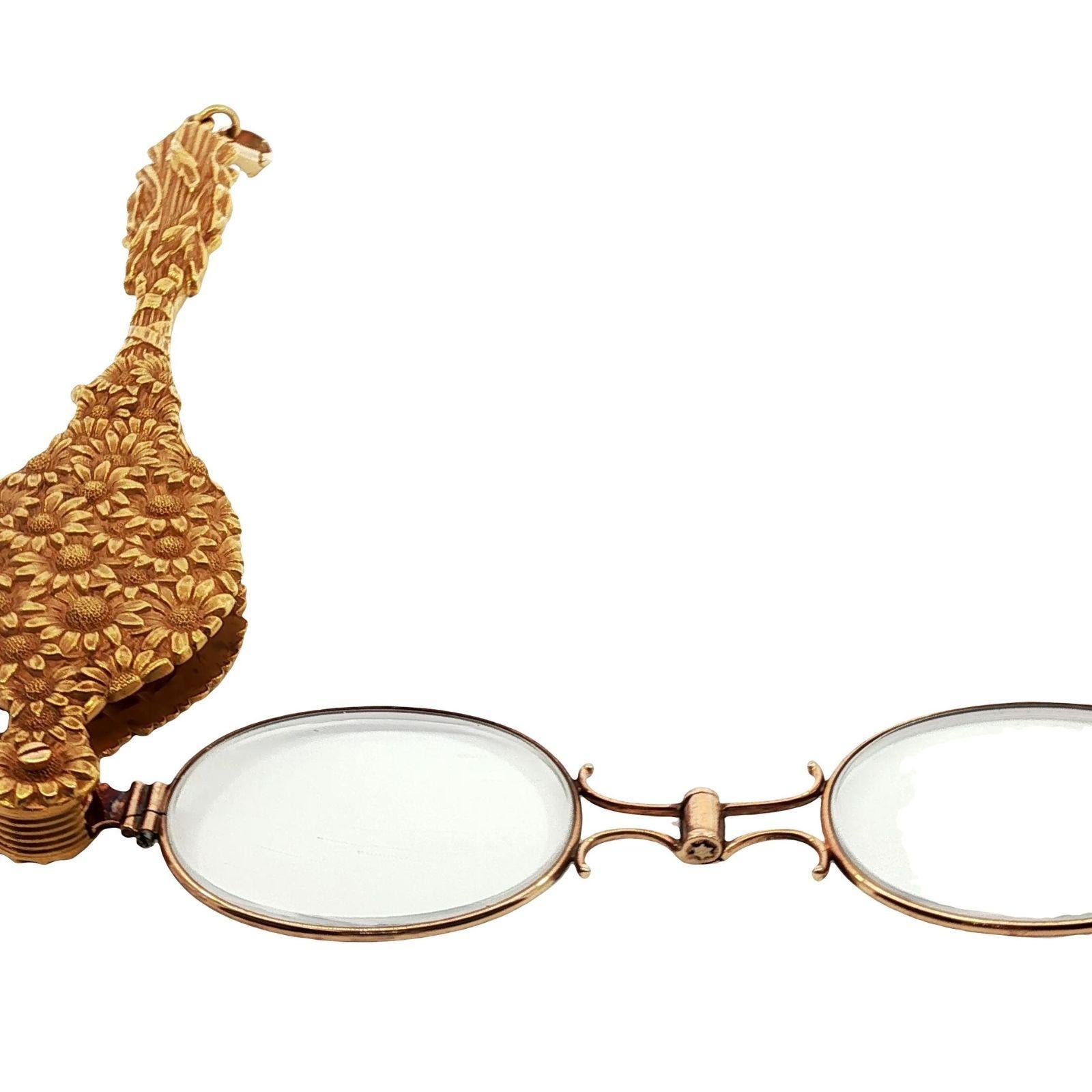 Antique 14K Lorgnette Lecteurs Motif Floral Art Nouveau Or Jaune en vente 10