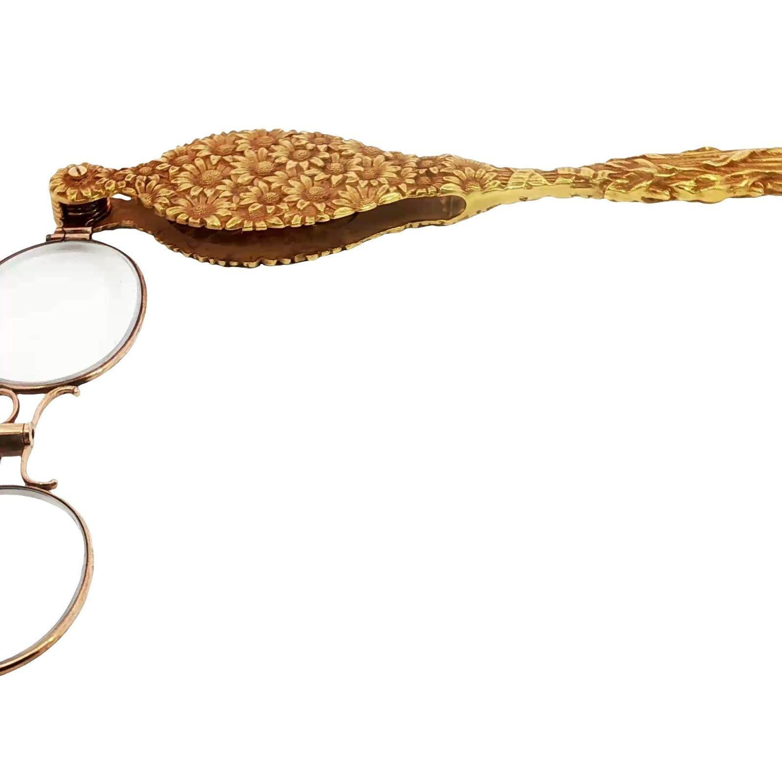 Antique 14K Lorgnette Lecteurs Motif Floral Art Nouveau Or Jaune en vente 11