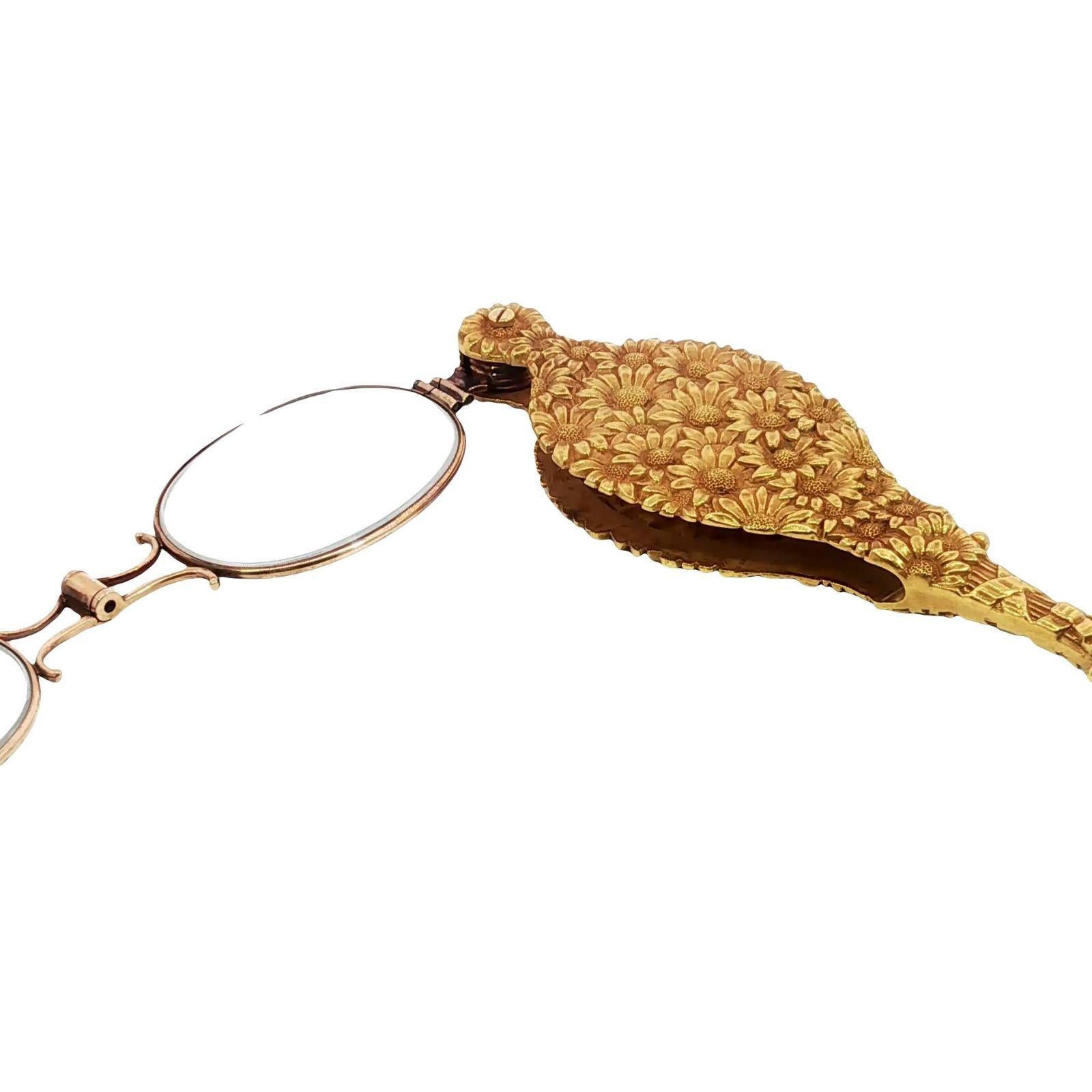 Antique 14K Lorgnette Lecteurs Motif Floral Art Nouveau Or Jaune en vente 12